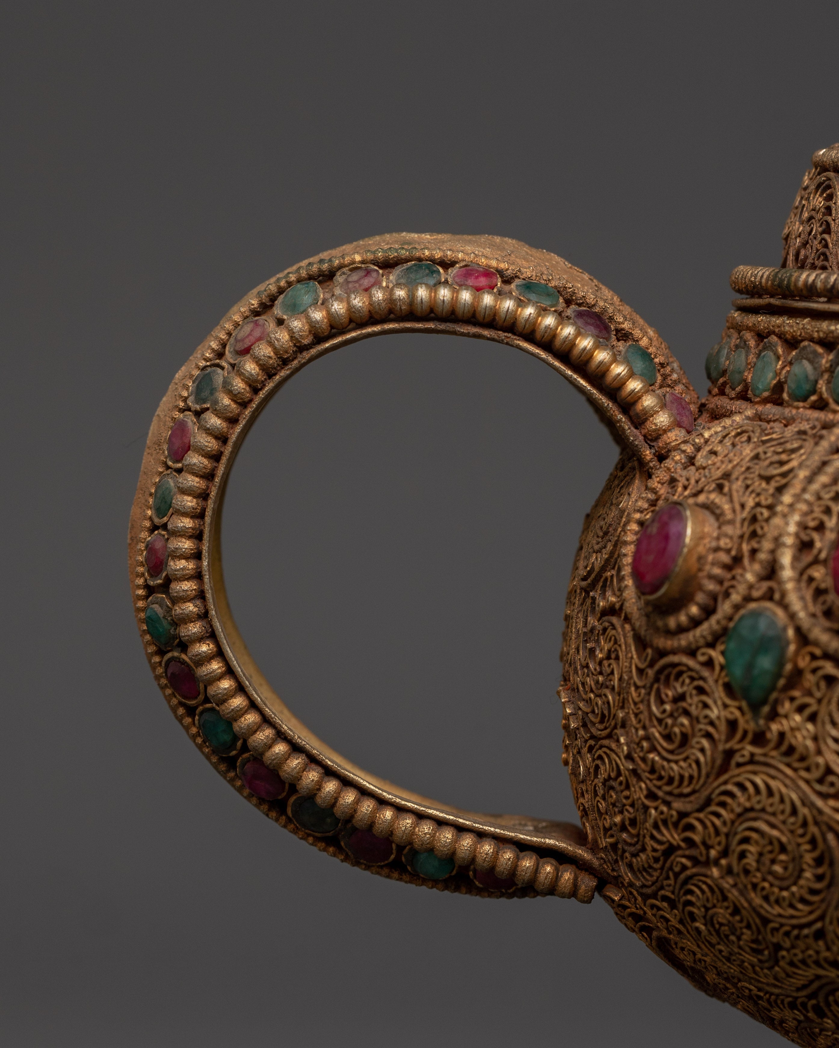 Copper Teapot with Electro Gold & Silver Plating | Buddhism Sacred Decorative Pot