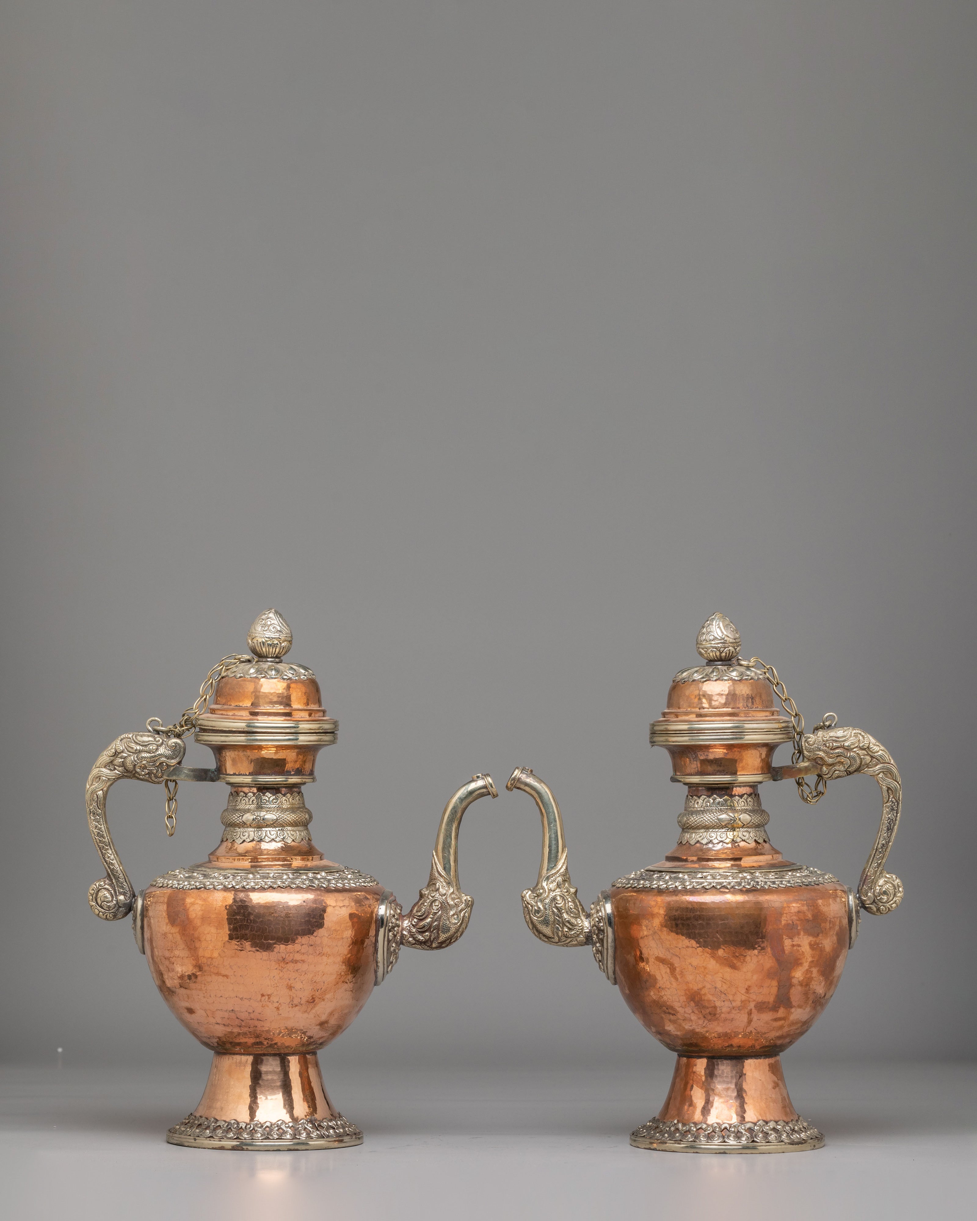 Himalayan Sacred Tea Pot Set | Handcrafted Copper and White Metal Vessels