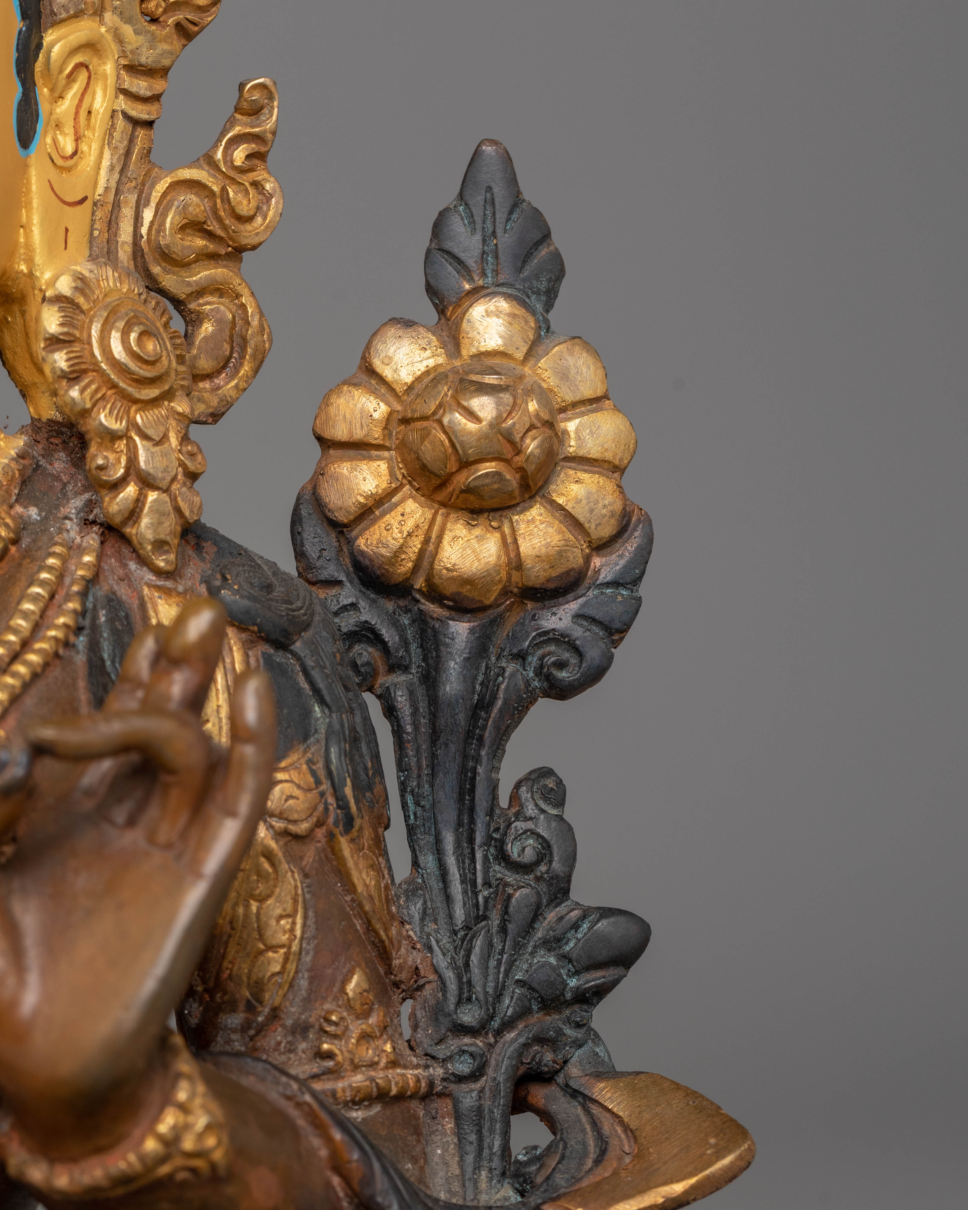 Green Tara Copper Handmade Statue | 24K Gold Plated Tibetan Goddess Art