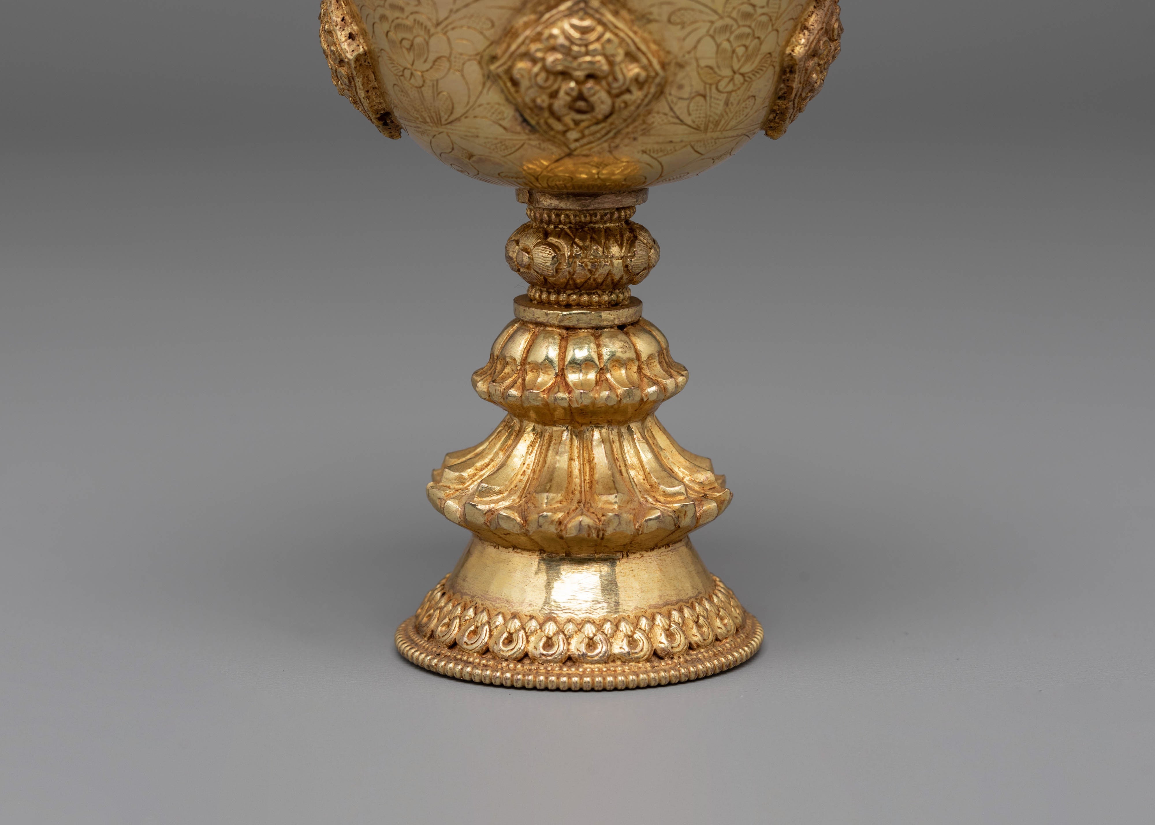 Light Offering Tibetan Butter Lamp | Handcrafted Copper Lamp with Fire Gold Finish