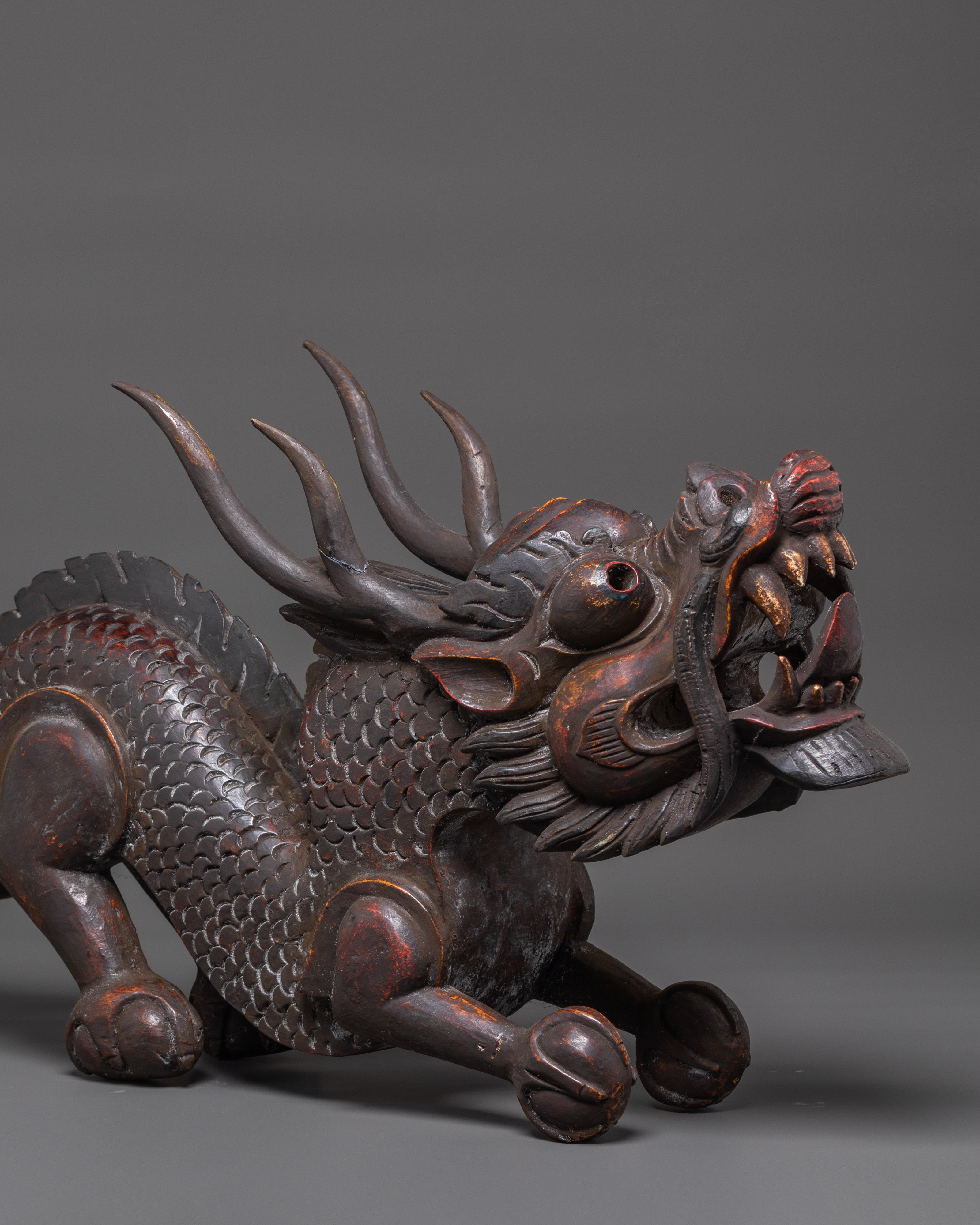 Tibetan Dragon Wooden Sculpture | Symbol of Strength and Prosperity
