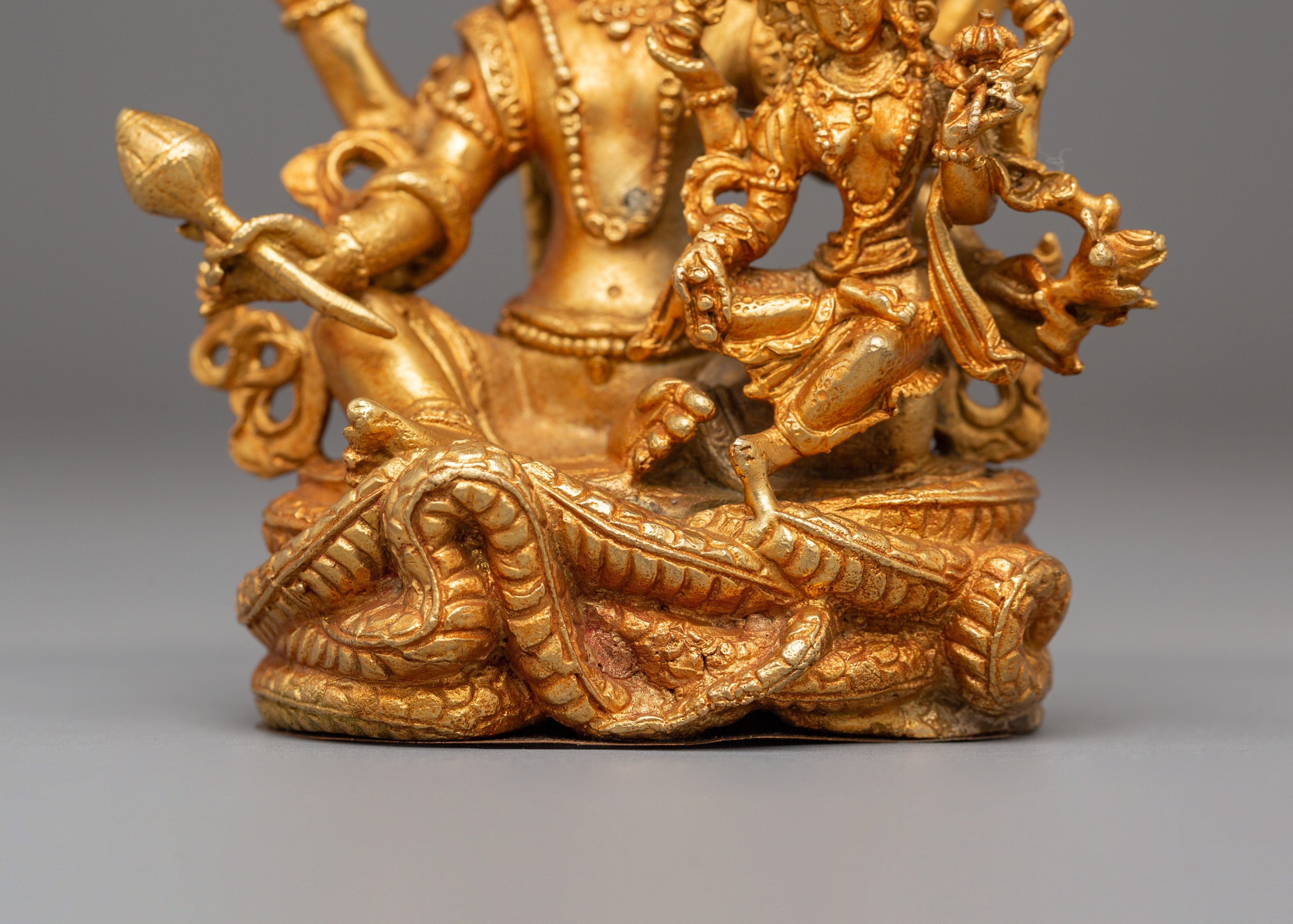 Handcrafted Vishnu Copper Statue | Gold Plated Hindu Deity