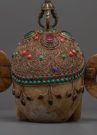 Mystic Skull Decor Copper Body with Silver Plating | Inlaid Coral, Turquoise & Crystal