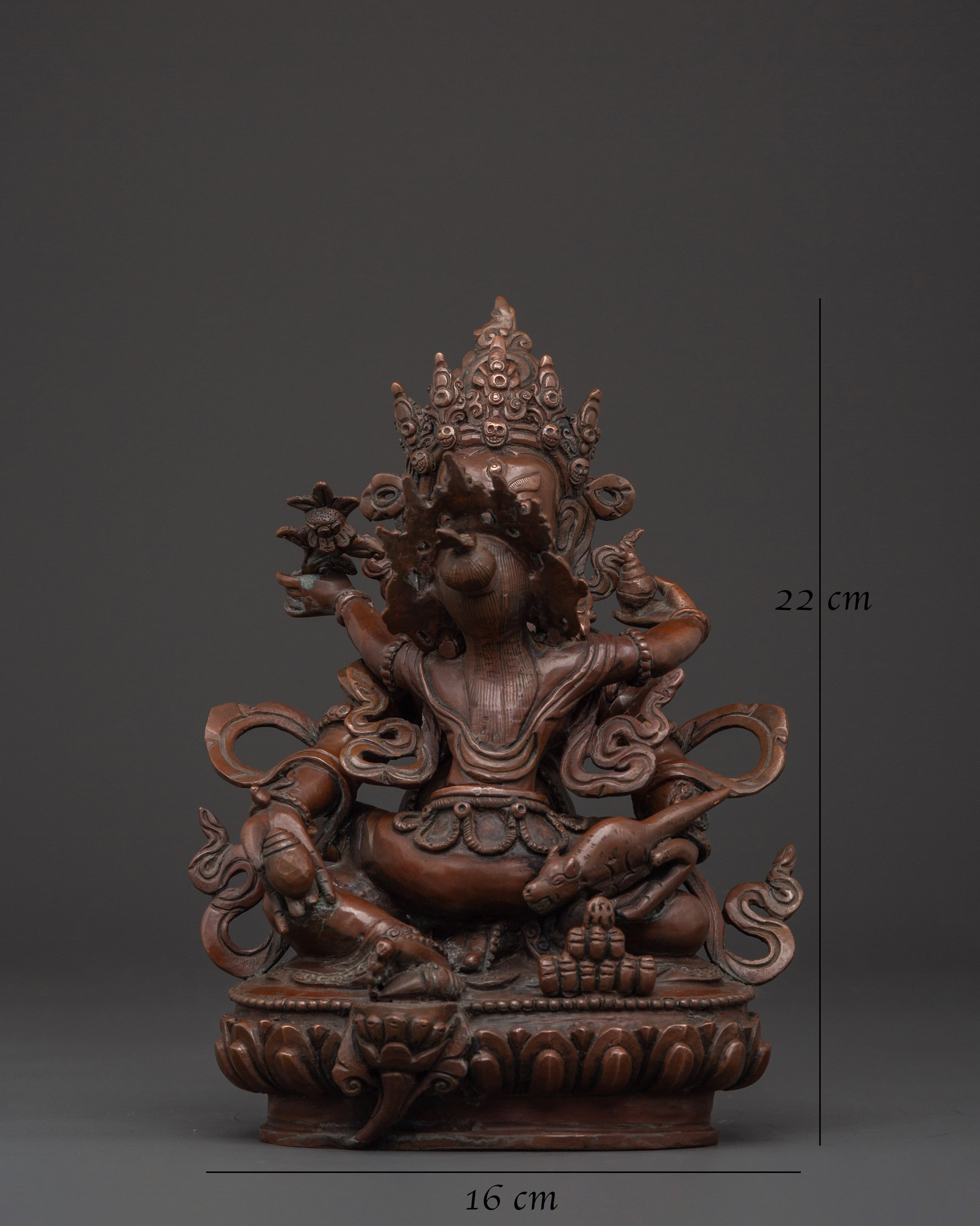 Tibetan Dzambhala Statue with Consort | Handmade Oxidized Copper Sculpture