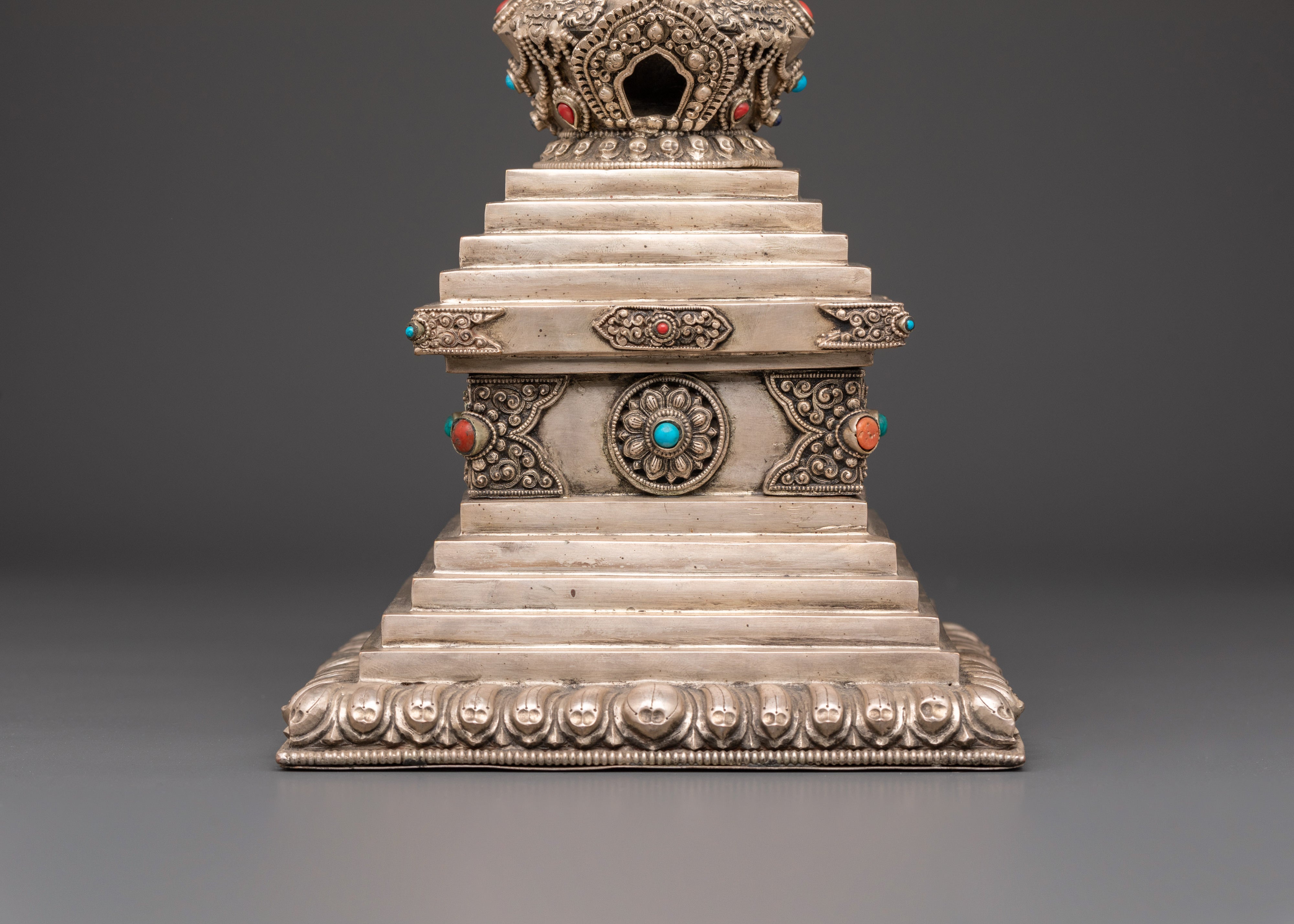 Copper Stupa with Silver Plating | Spiritual Home Decor