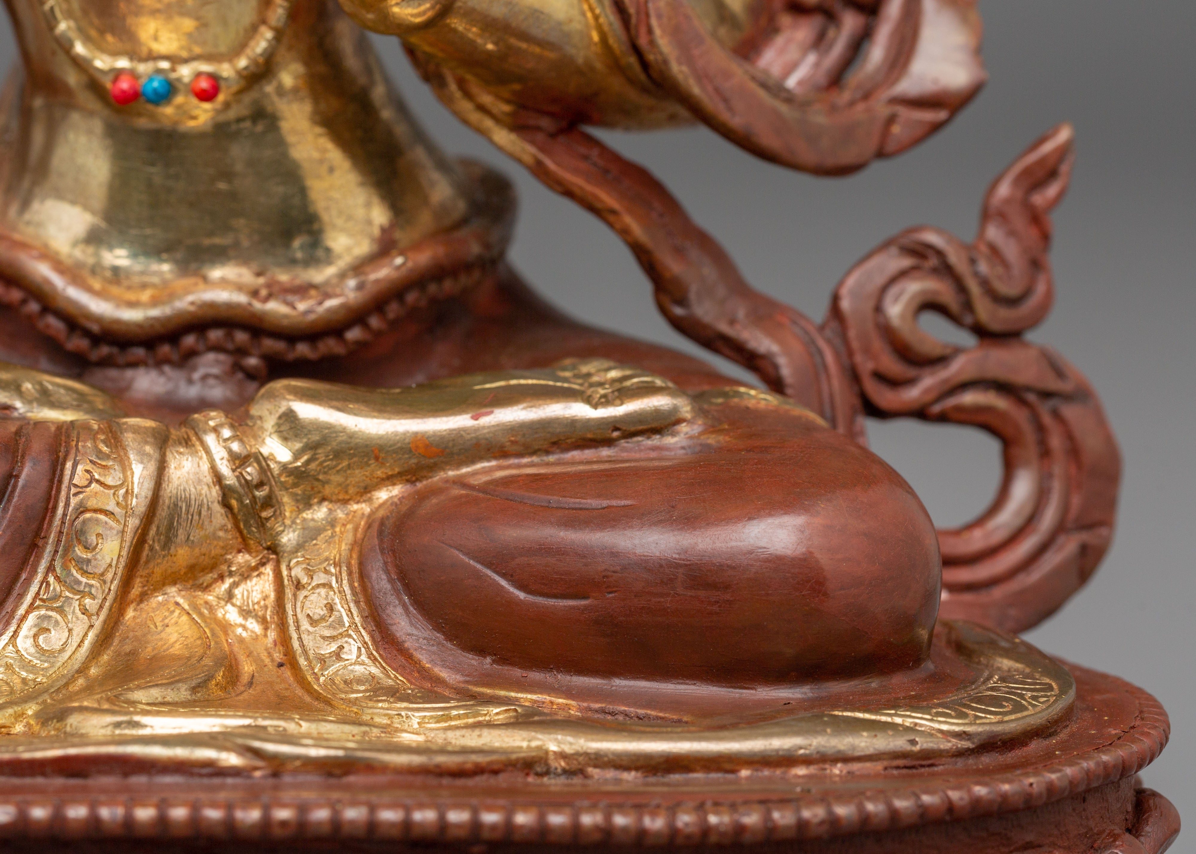 Statue of Supreme Deity of Wisdom Manjushri | Gold Plated Buddhist Bodhisattva Sculpture