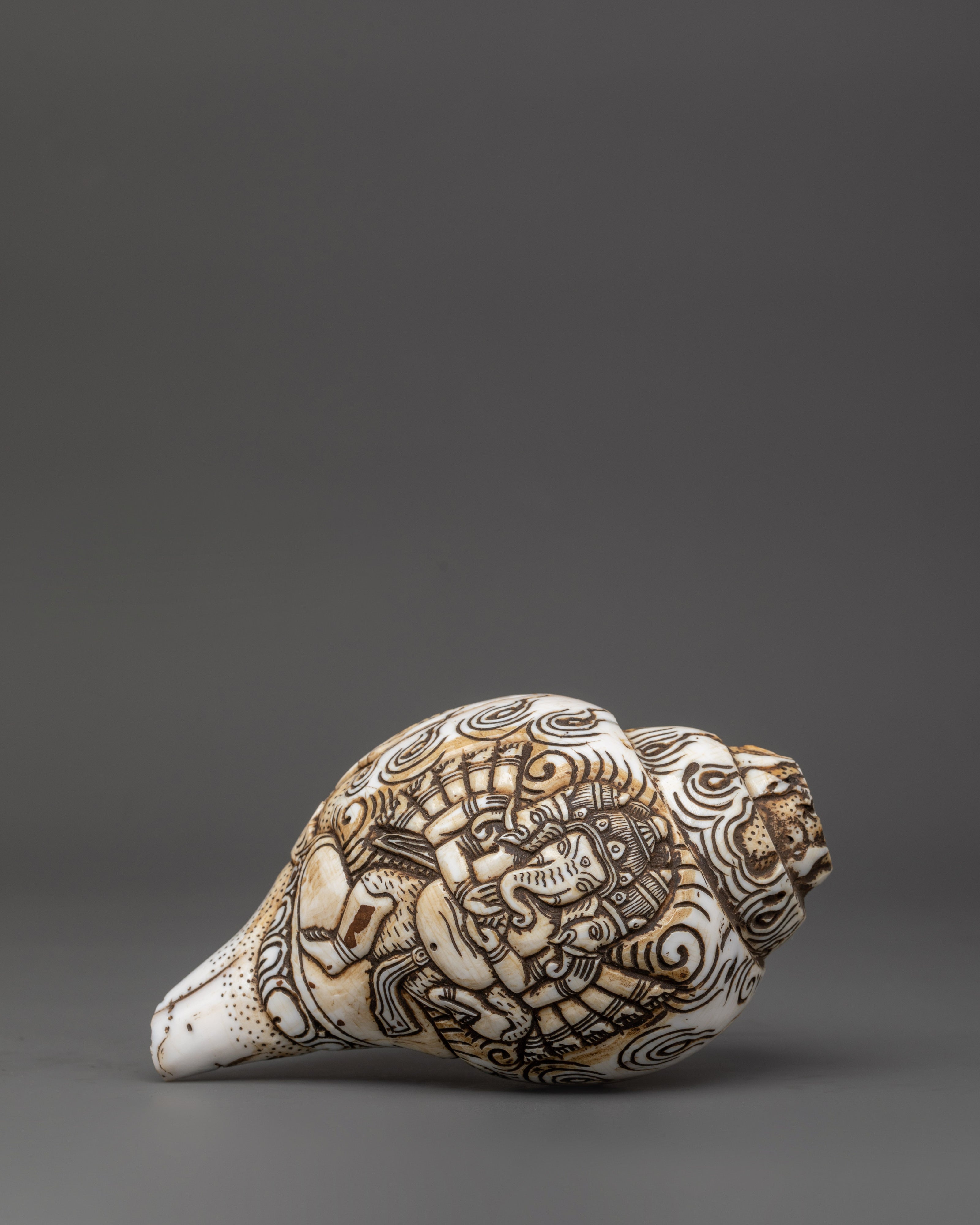 Handcrafted Ganesh Conch Shell | Sacred Shankha with Carved Ganesha Design