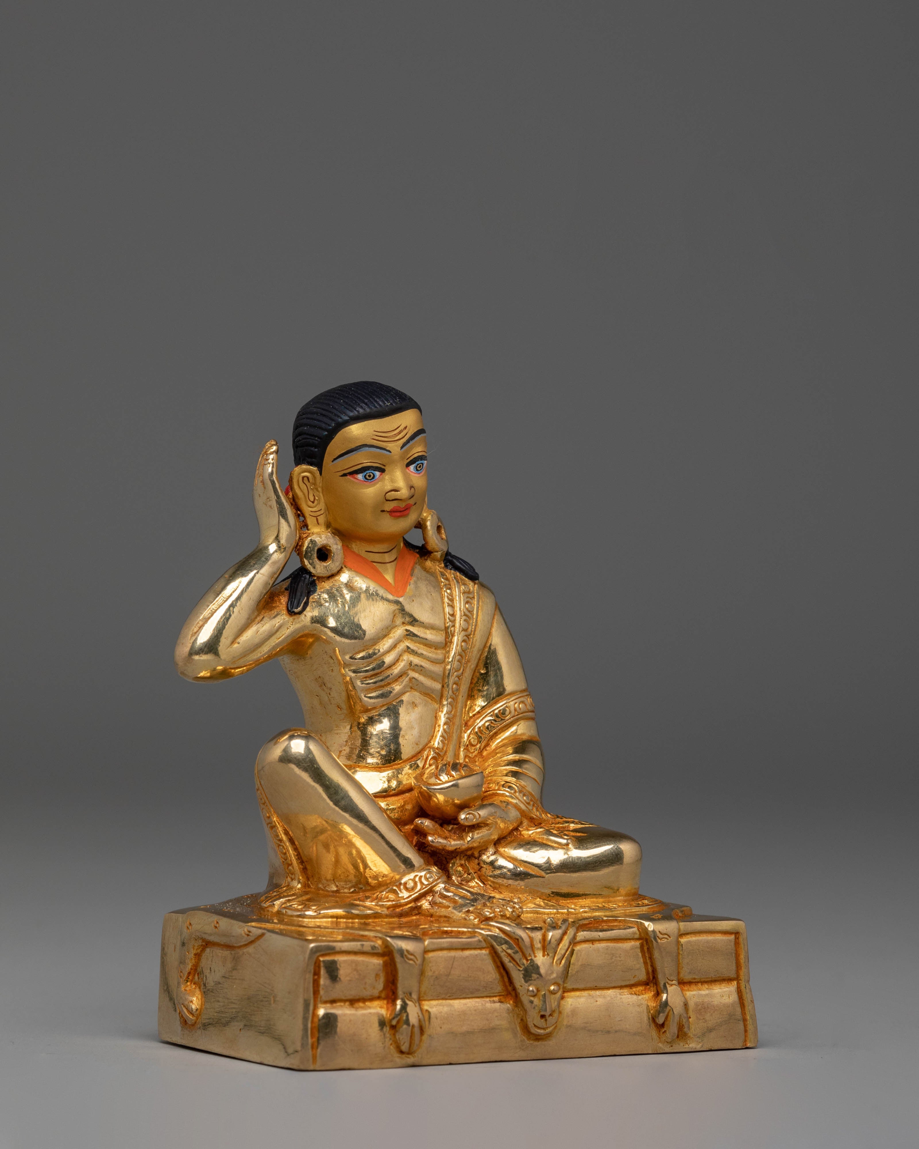 Sacred Milarepa Meditation Statue | Gold Plated Copper Figurine
