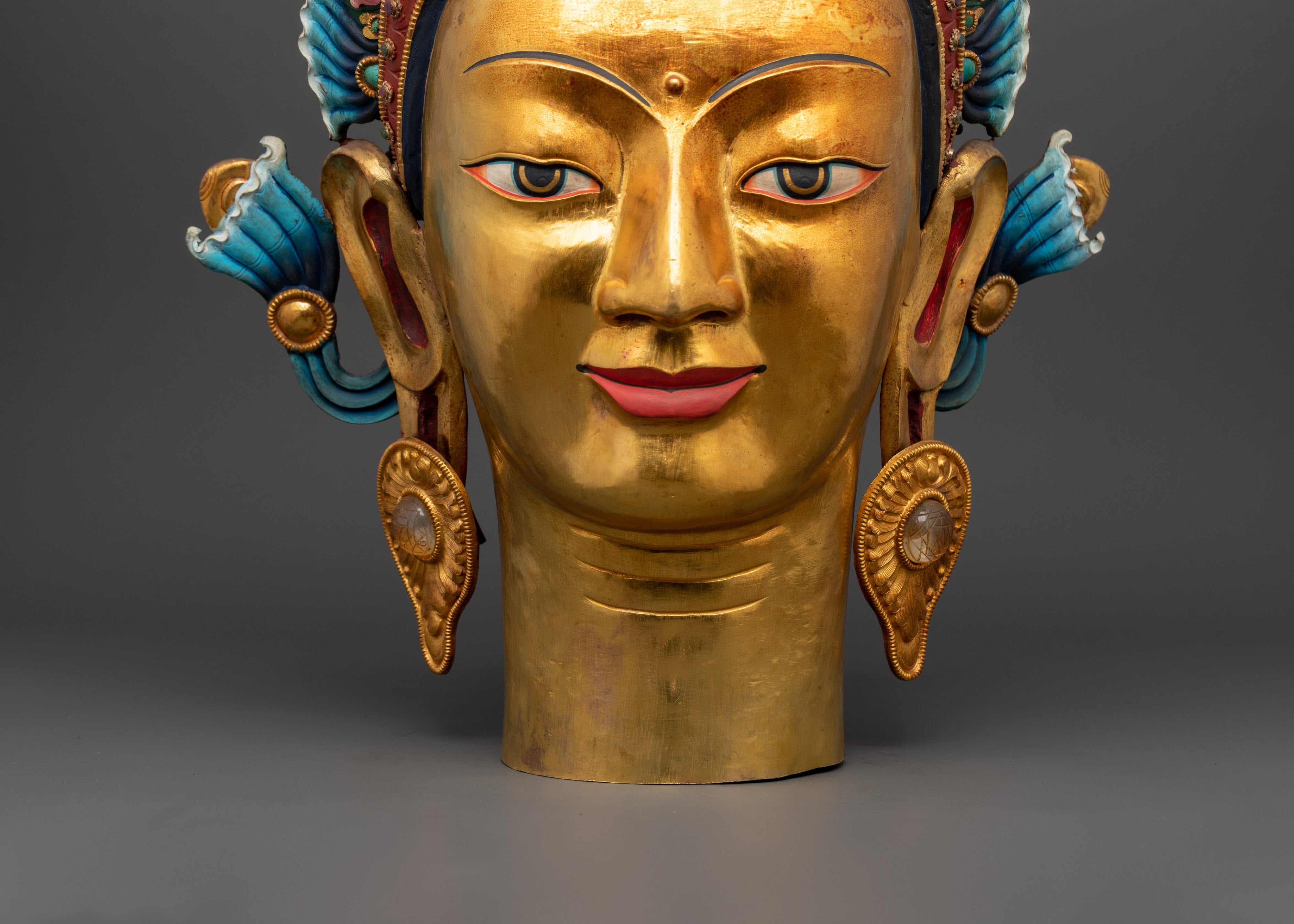 Gold-Plated Crowned Buddha Head | Himalayan Altar Decor