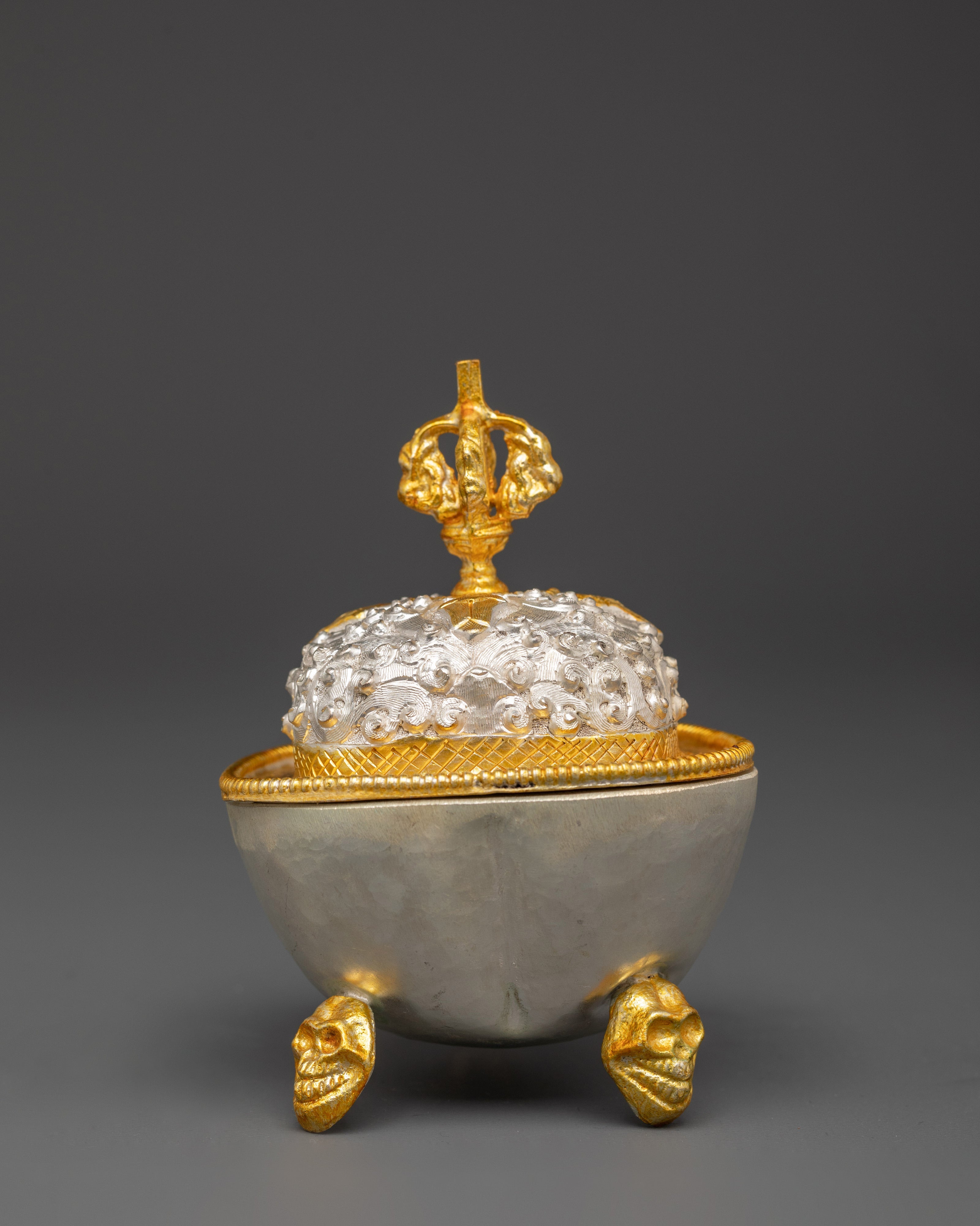 Traditional Ceremonial Kapala | Gold and Silver Plated Tibetan Ritual Vessel