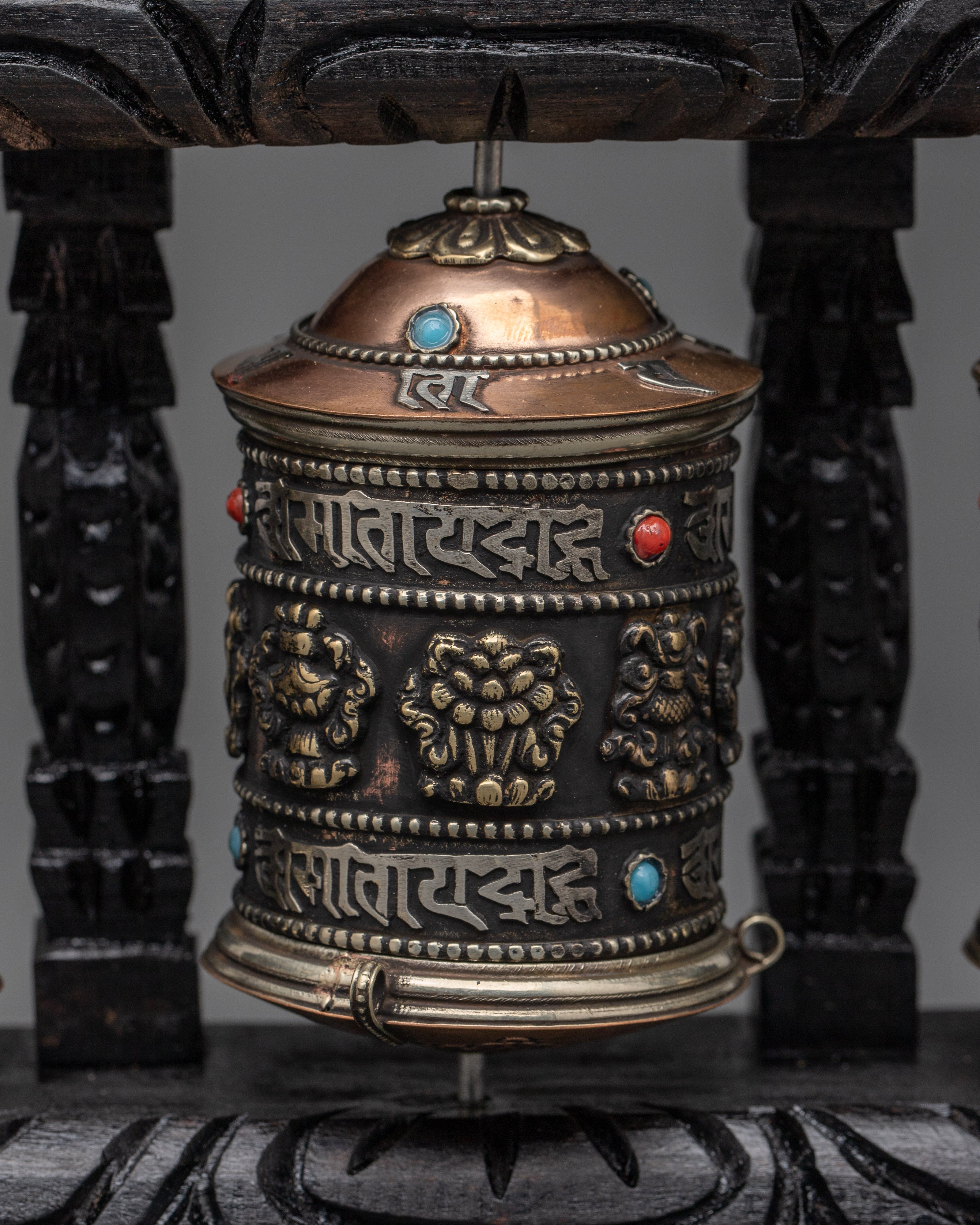 Triple Mantra Prayer Wheel Set | Sacred Mantra Spinners for Altar Decor