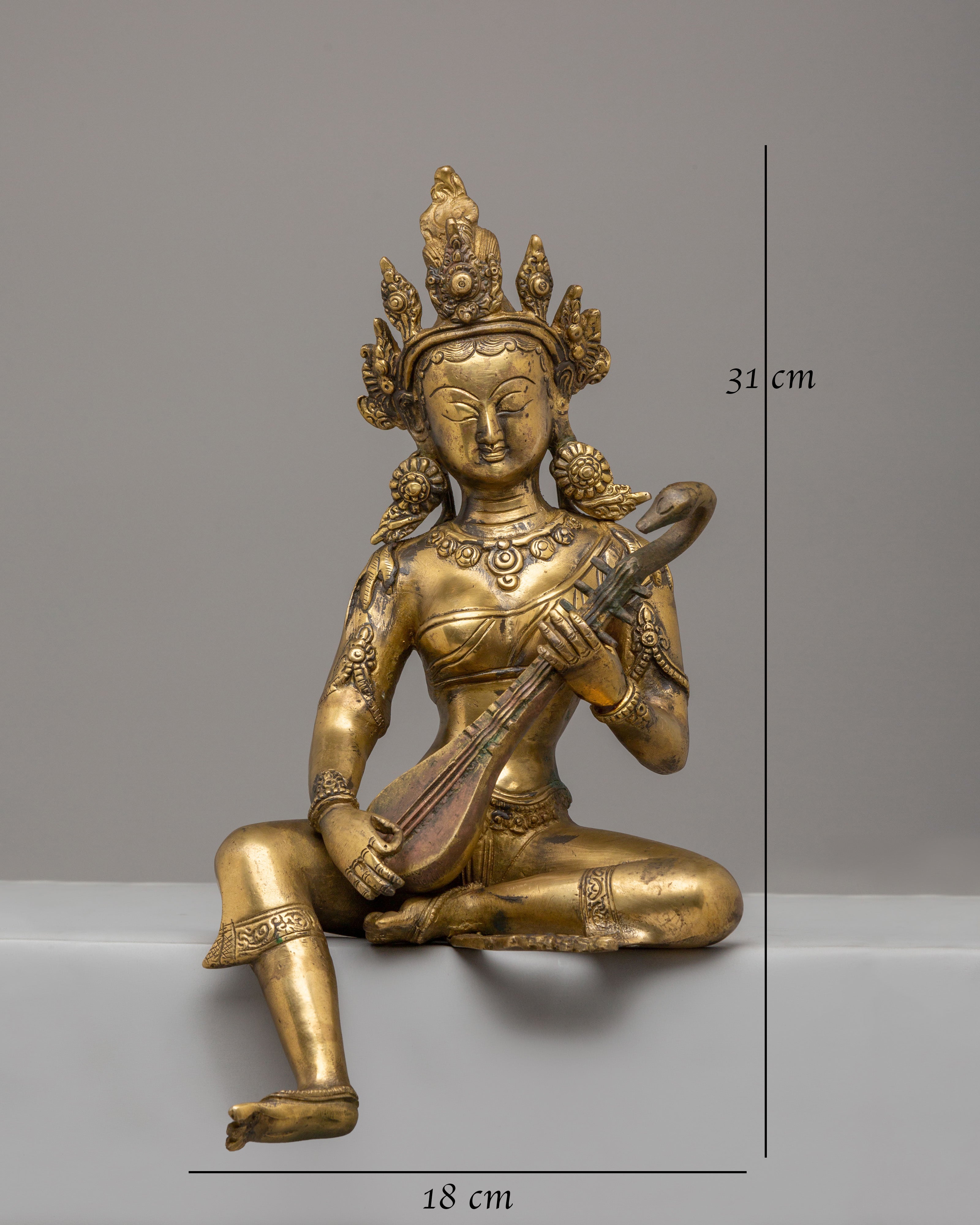 Saraswati Goddess Statue With Veena | Sacred Spiritual Home Decor