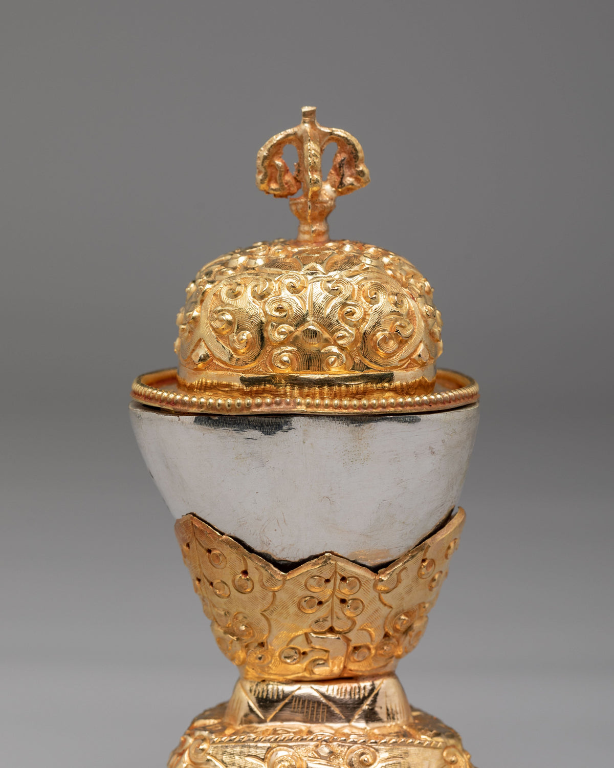 Traditional Ritual Kapala Set | Gold Gilded and Silver Coated Vessels