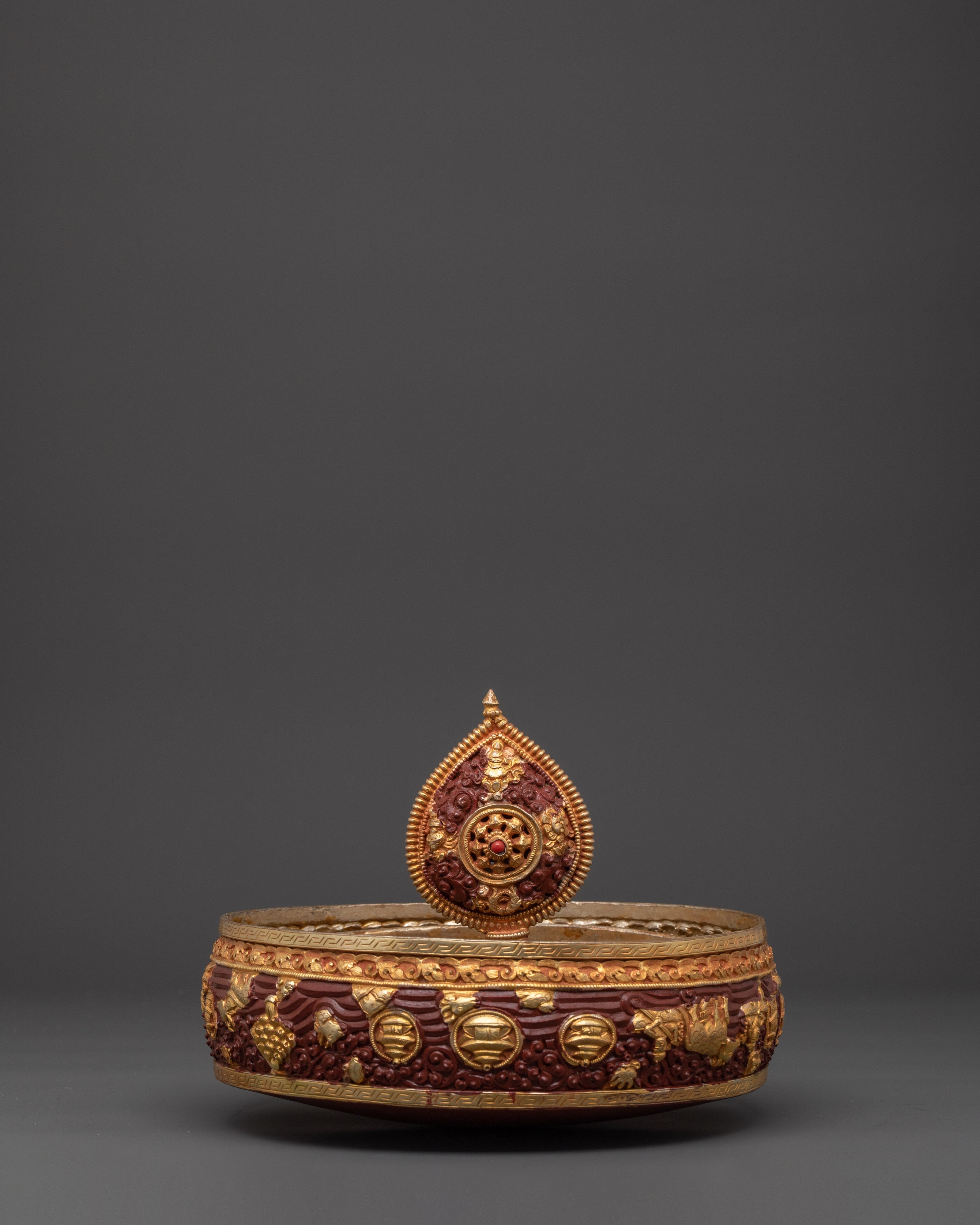 Mandala For Offering |  Copper with Gold Plating & Coral Stones