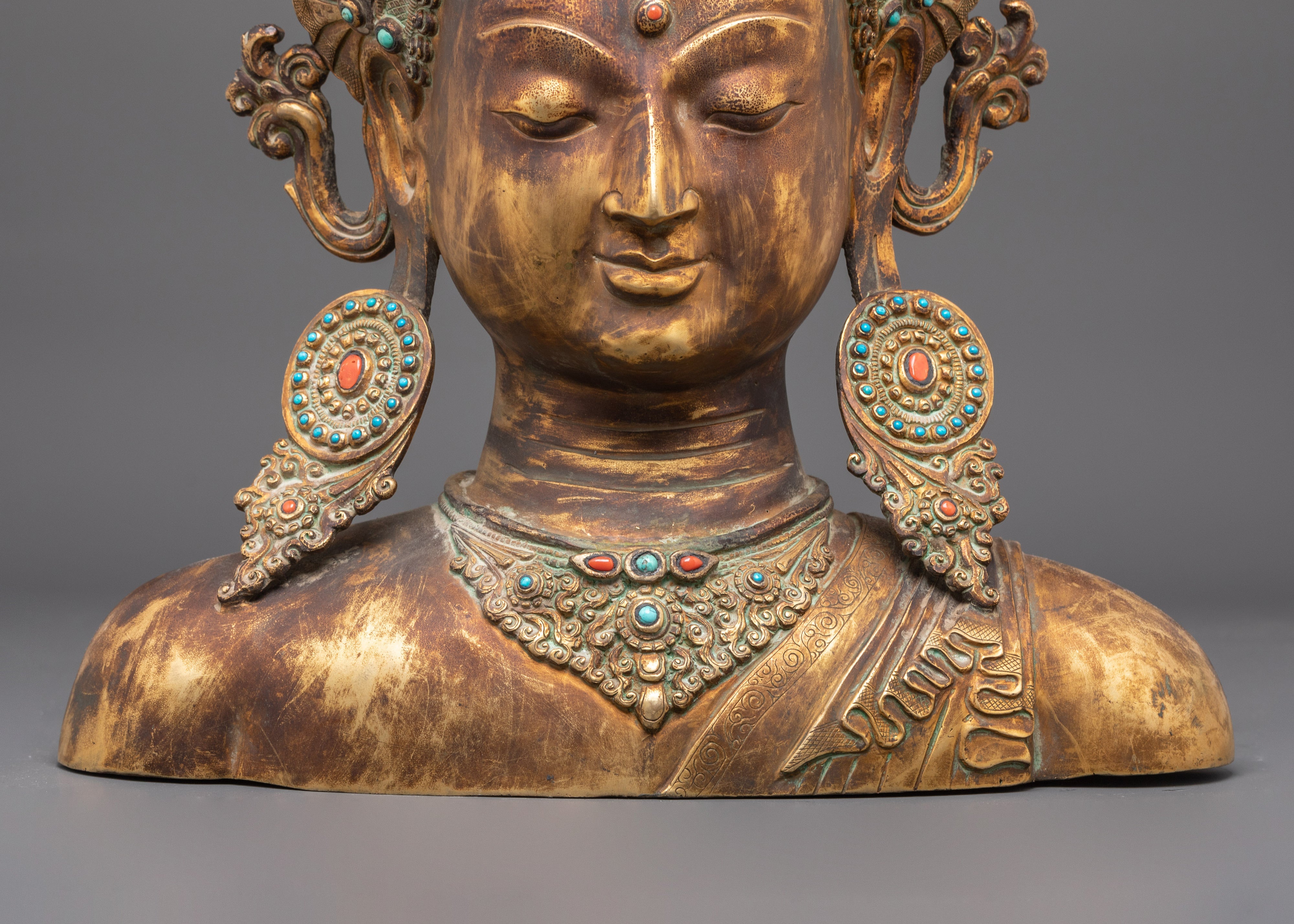 Handcrafted Gold Plated Buddha Head | Oxidized Copper Statue