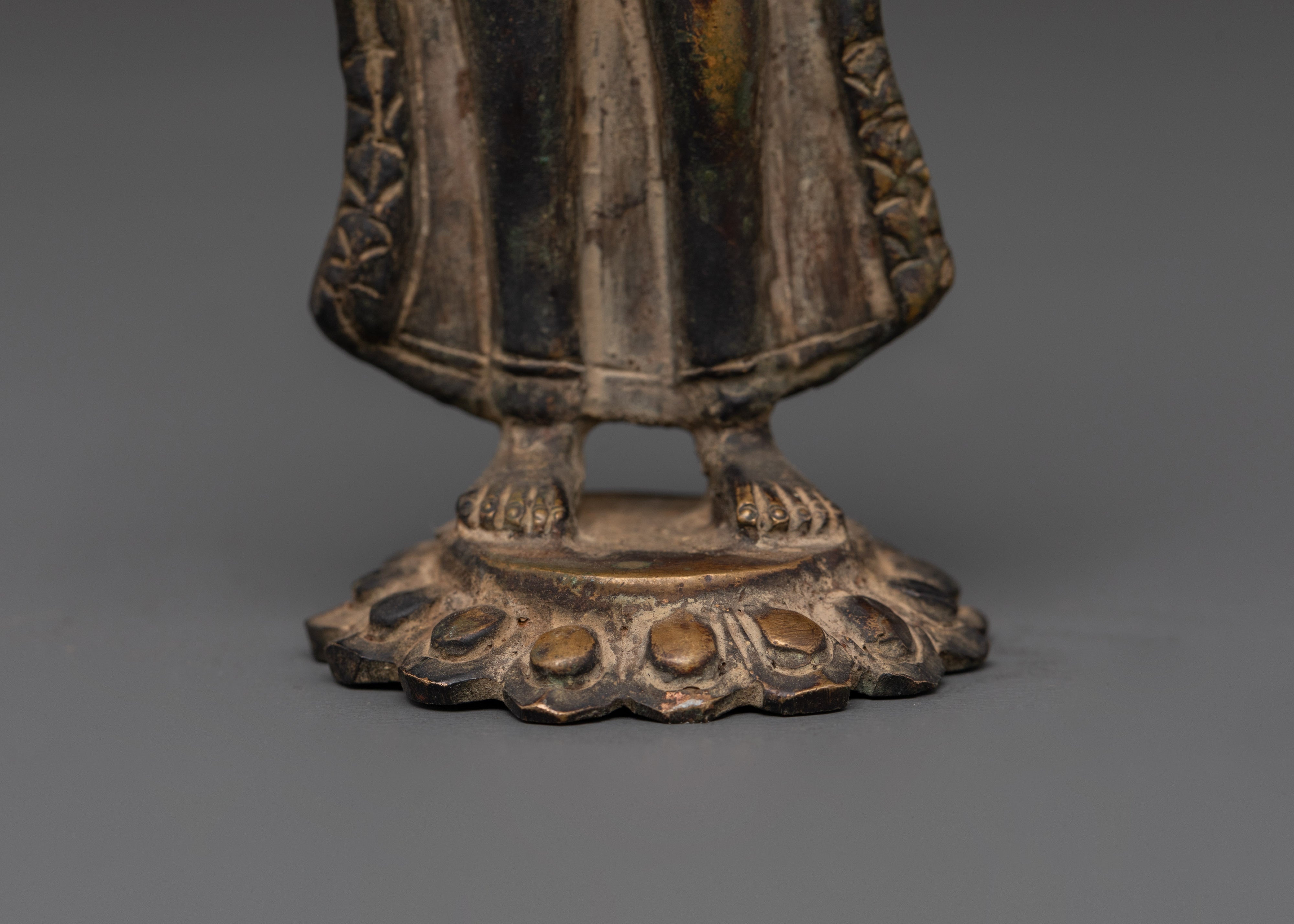 Handmade Dipankara Buddha Figurine | Copper Statue with Antique Finish