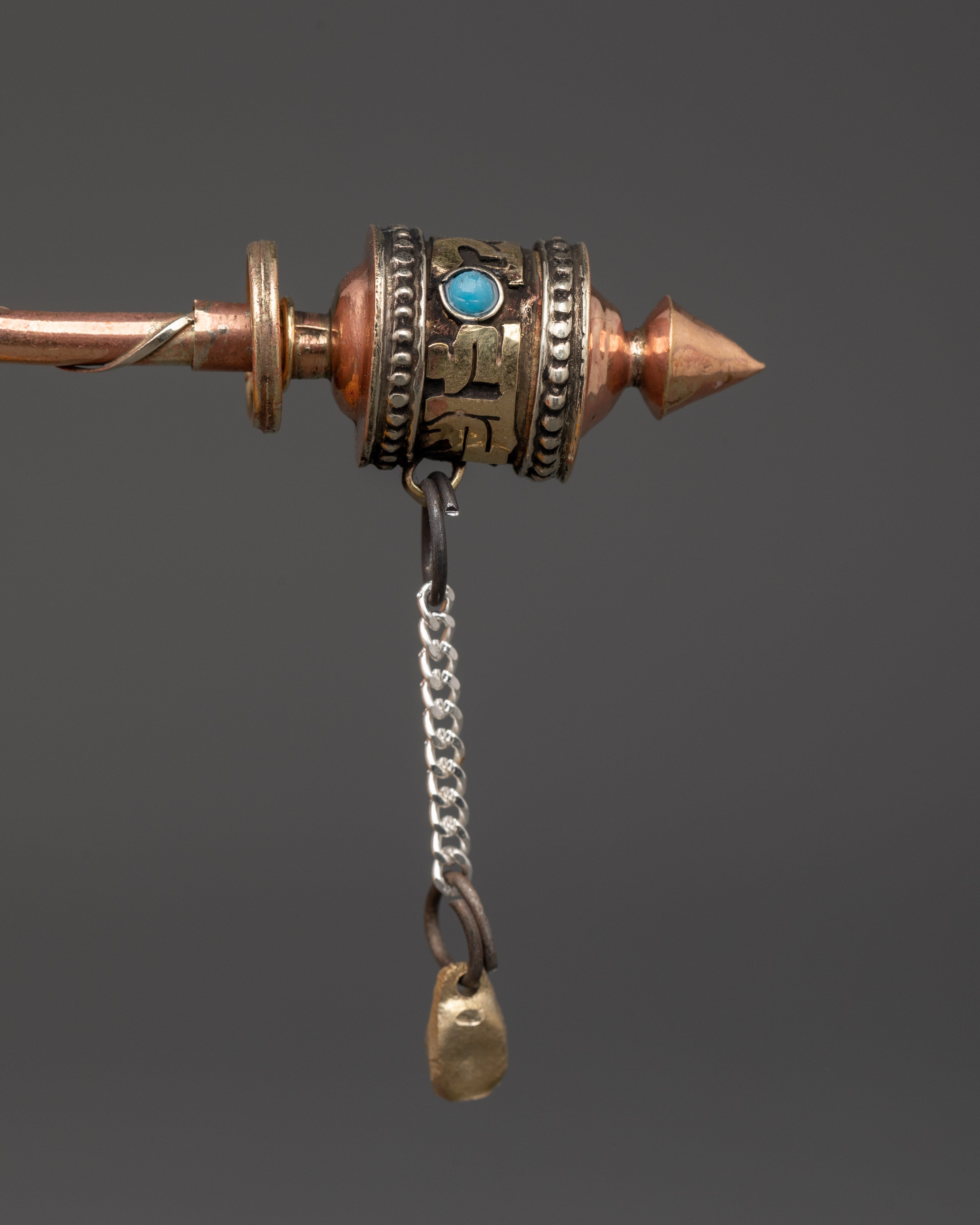 Prayer Wheel with Turquoise Inlay | Handheld Meditation Tool