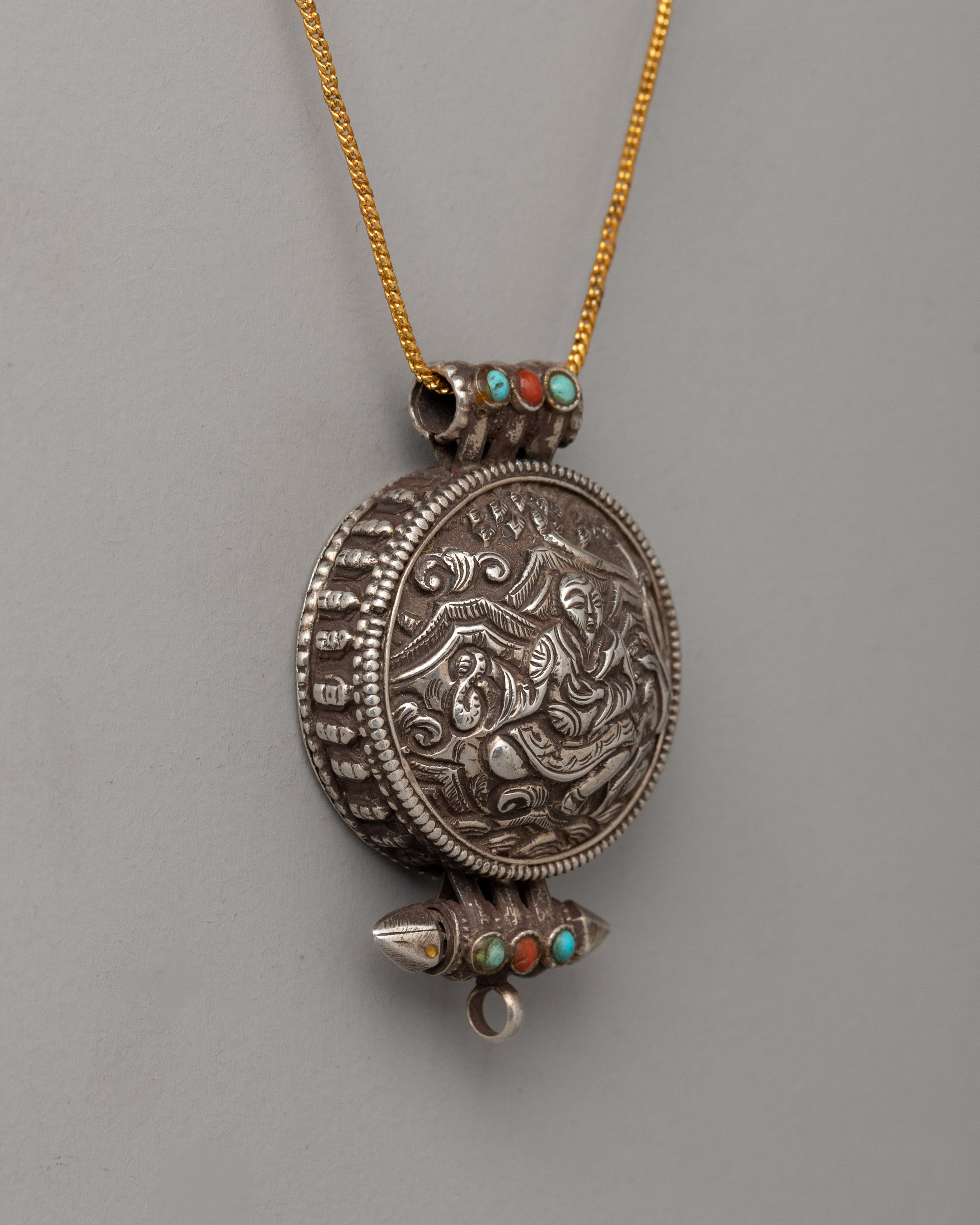 Tibetan Silver Guru Pendant | Sacred Tibetan Jewelry