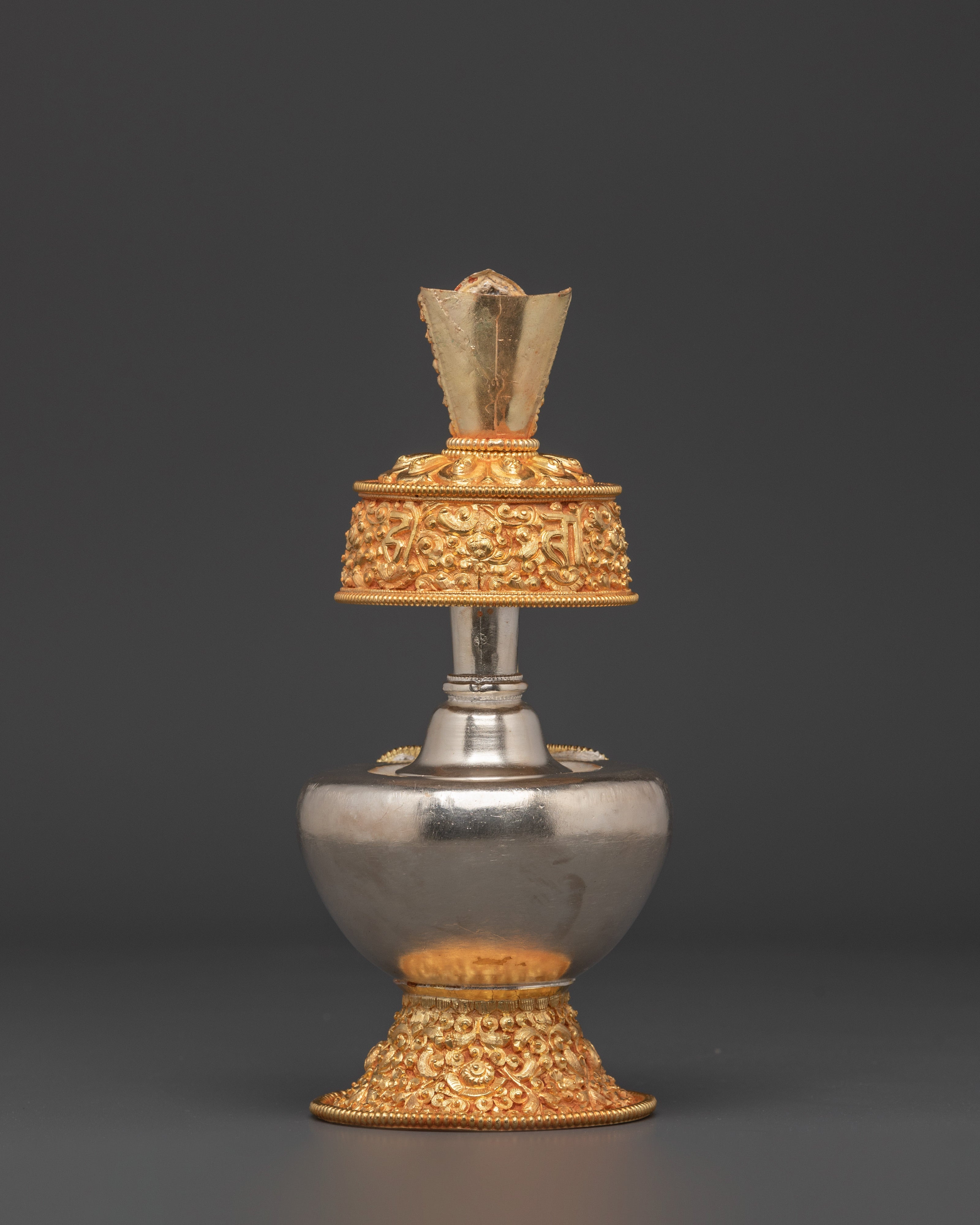 Tibetan Ritual Bhumba | Sacred Copper Vessel with Gold and Silver Plating