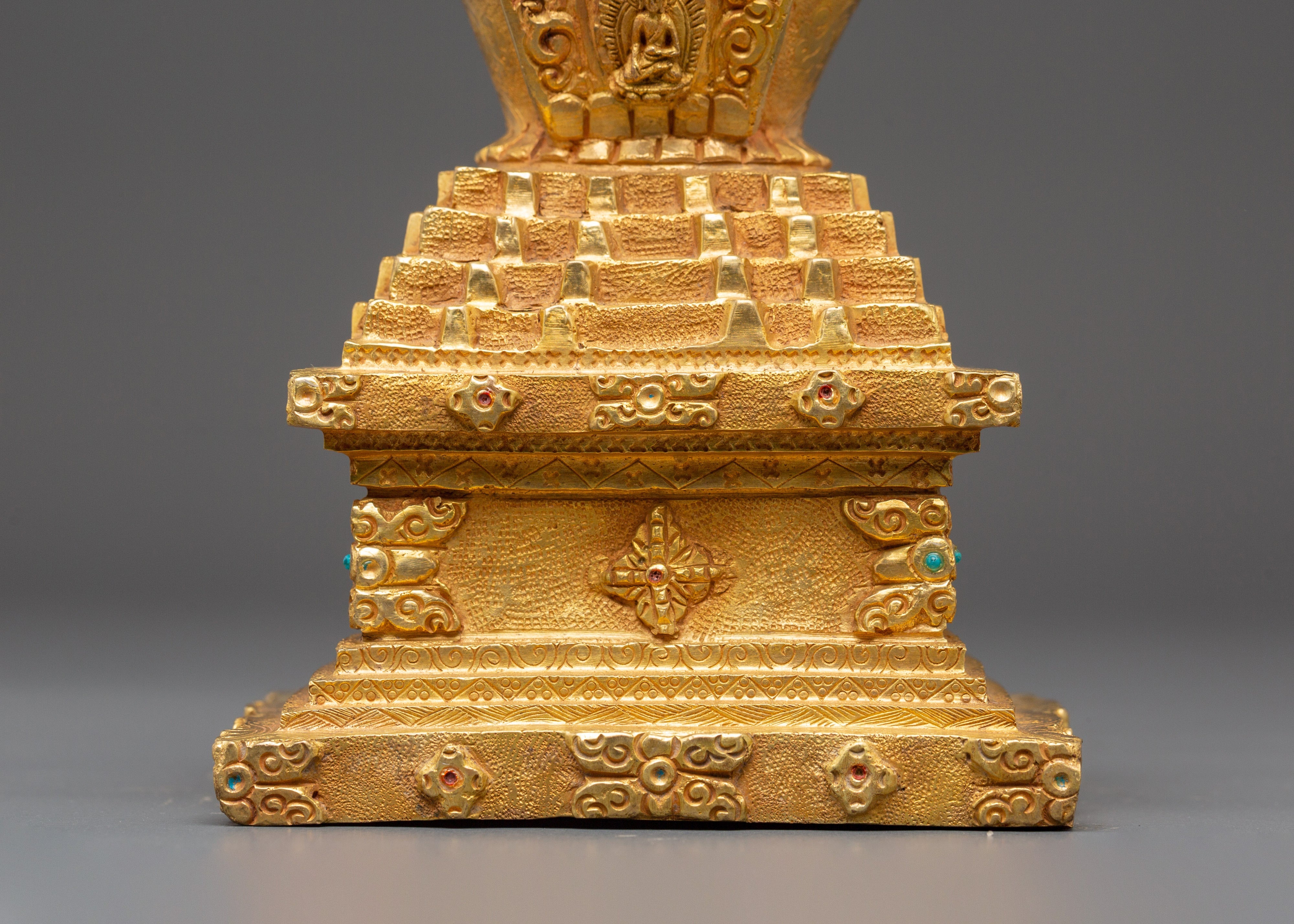 Tibetan Meditation Shrine Stupa | Gold Plated Buddhist Altar Decor
