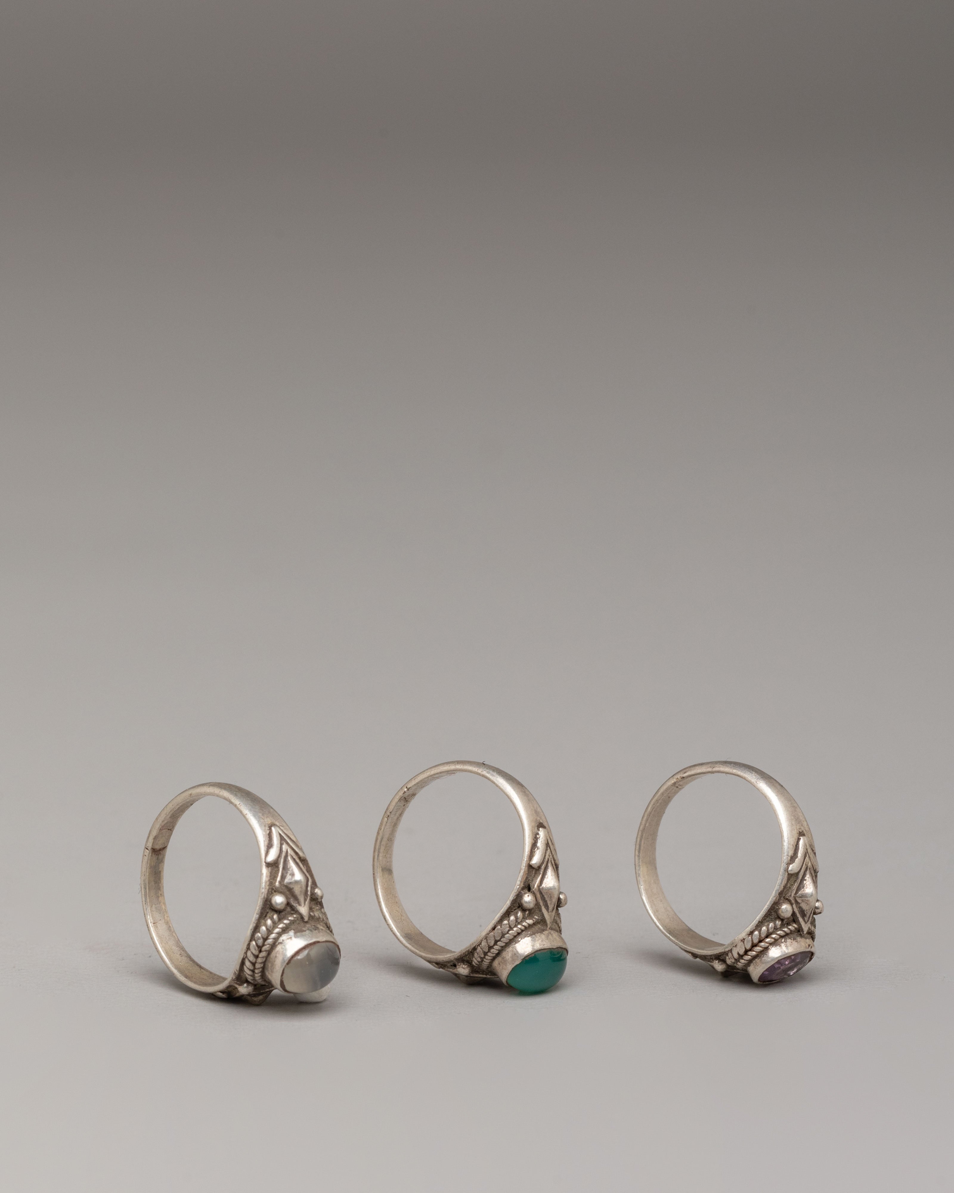 Handmade Decorative Ring Set | Natural Stone Zircon Silver Rings