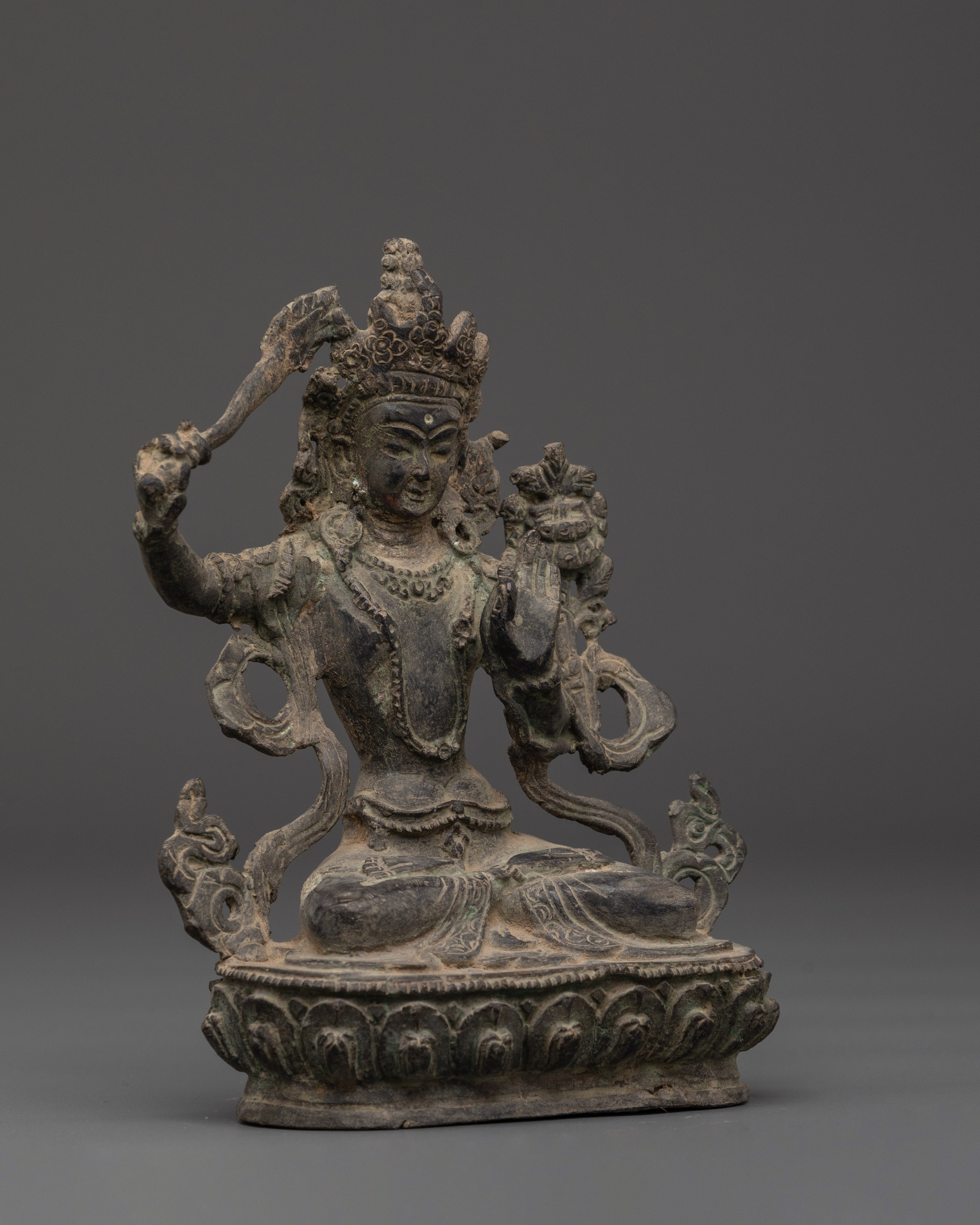 Manjushri Meditation Sculpture | Sword Of Knowledge Clutching Deity Manjushri