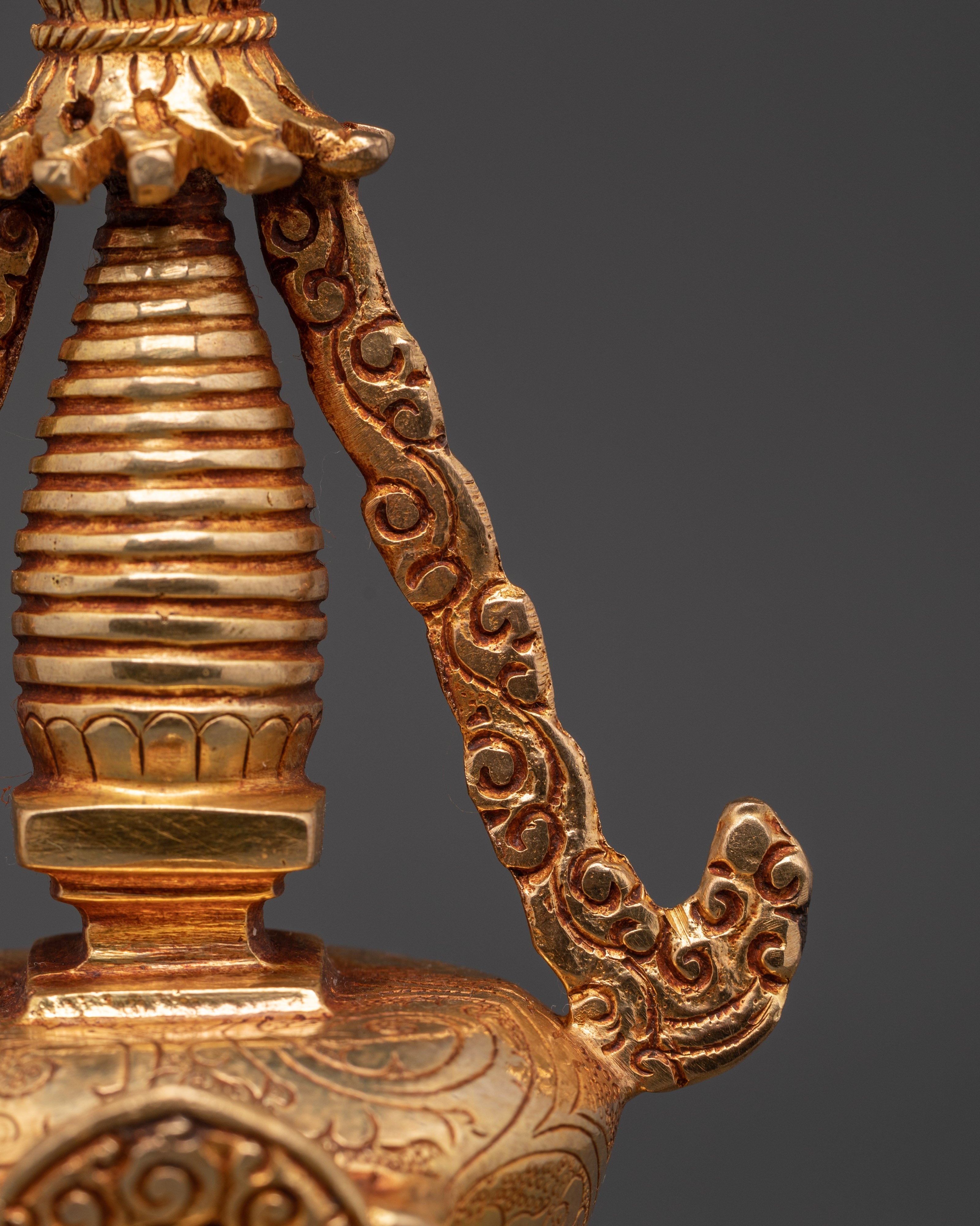 Tibetan Stupa Altar Statue | Gold-Plated Chorten with Coral & Turquoise Stone Inlay