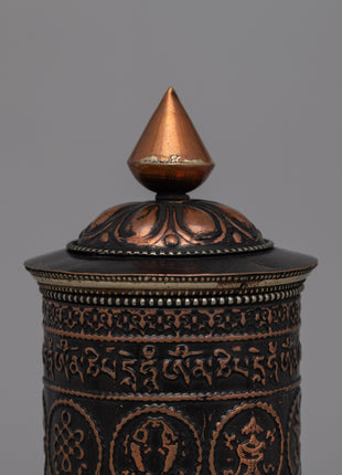 Copper, Brass & Wood Prayer Wheel for Blessings | Buddhist Meditation Tool
