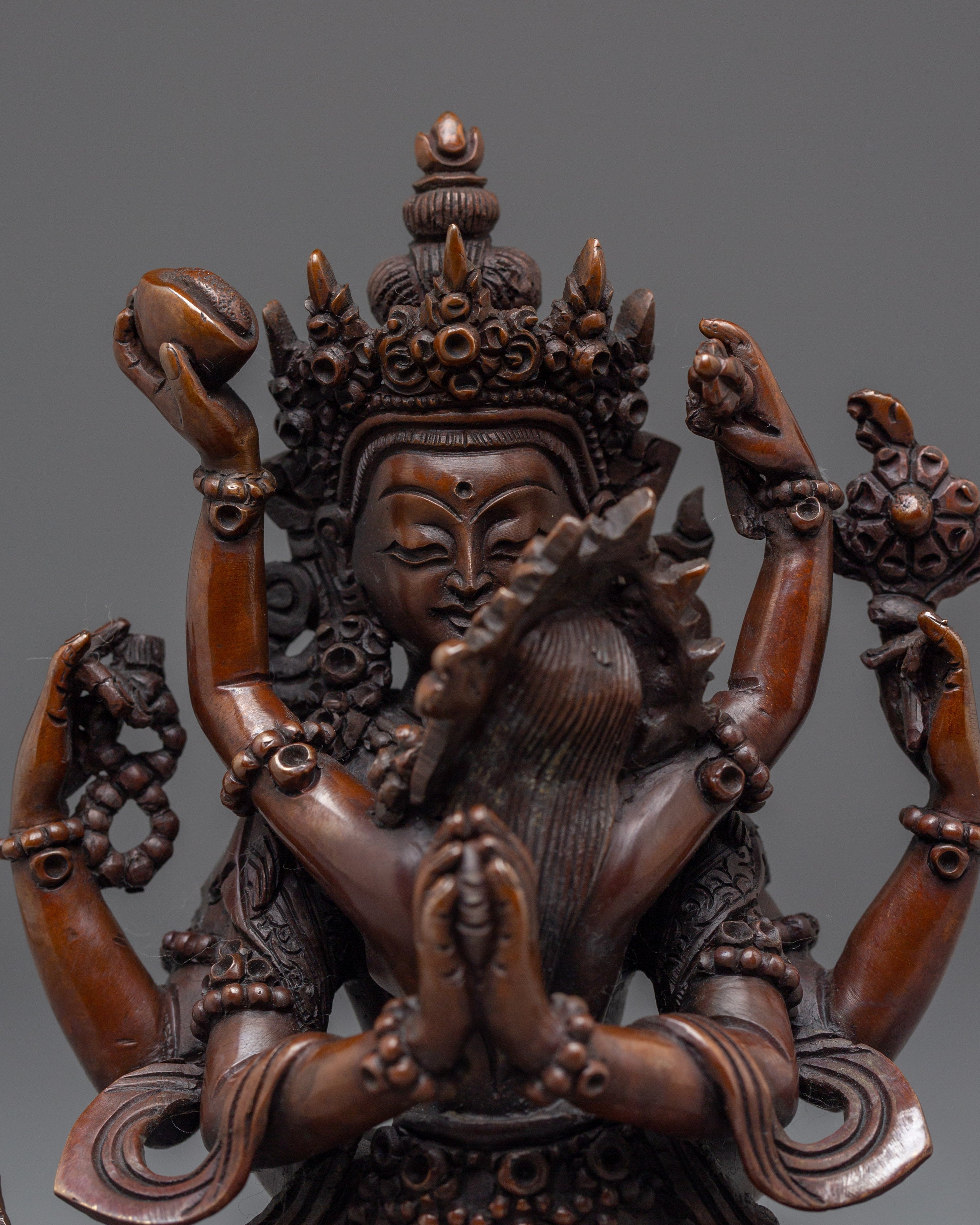 Red Chenrezig with consort Oxidized Statue | Union of compassion and wisdom