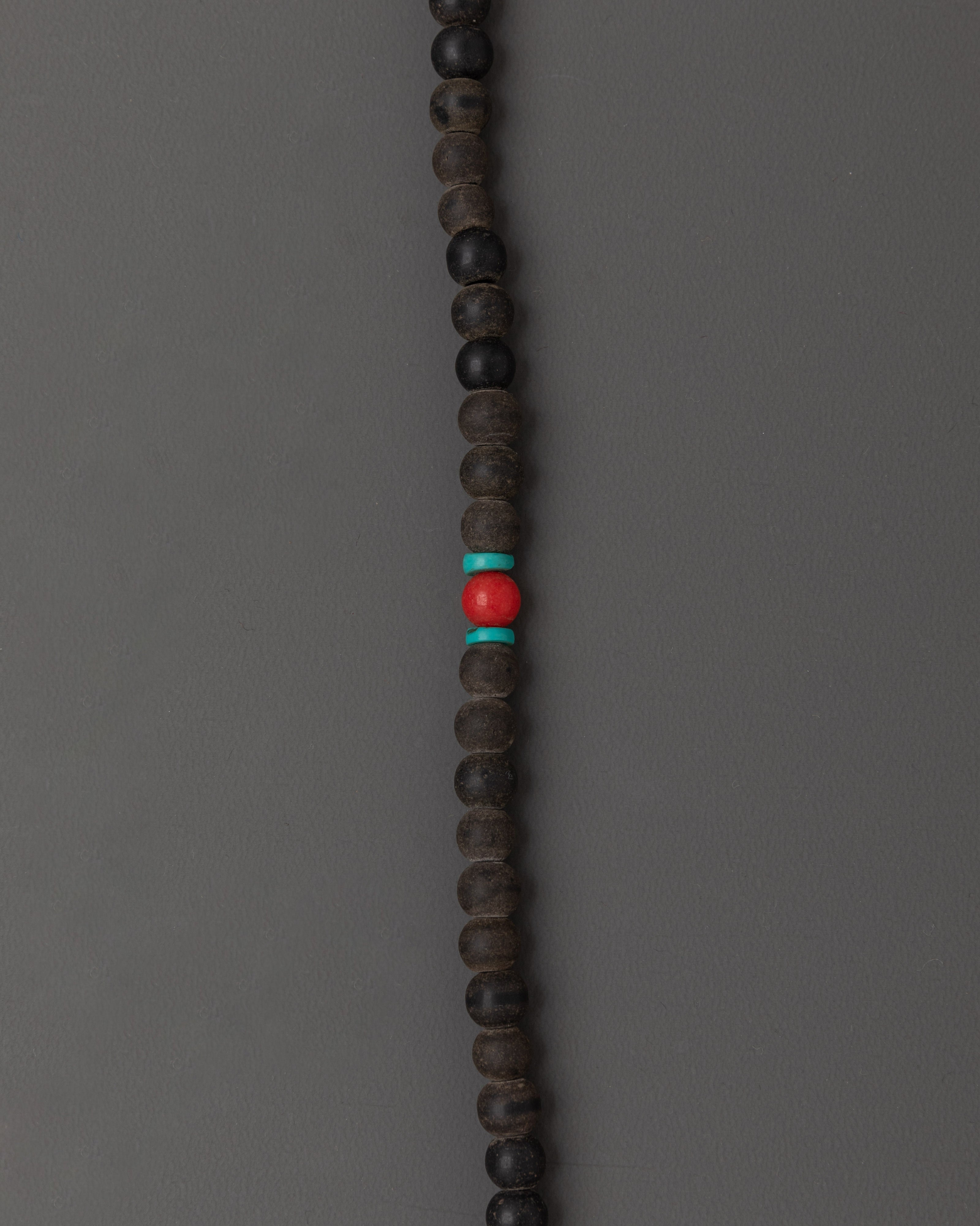 108 Bead Japa Mala Necklace with Black Stone Beads | Turquoise and Coral Accents