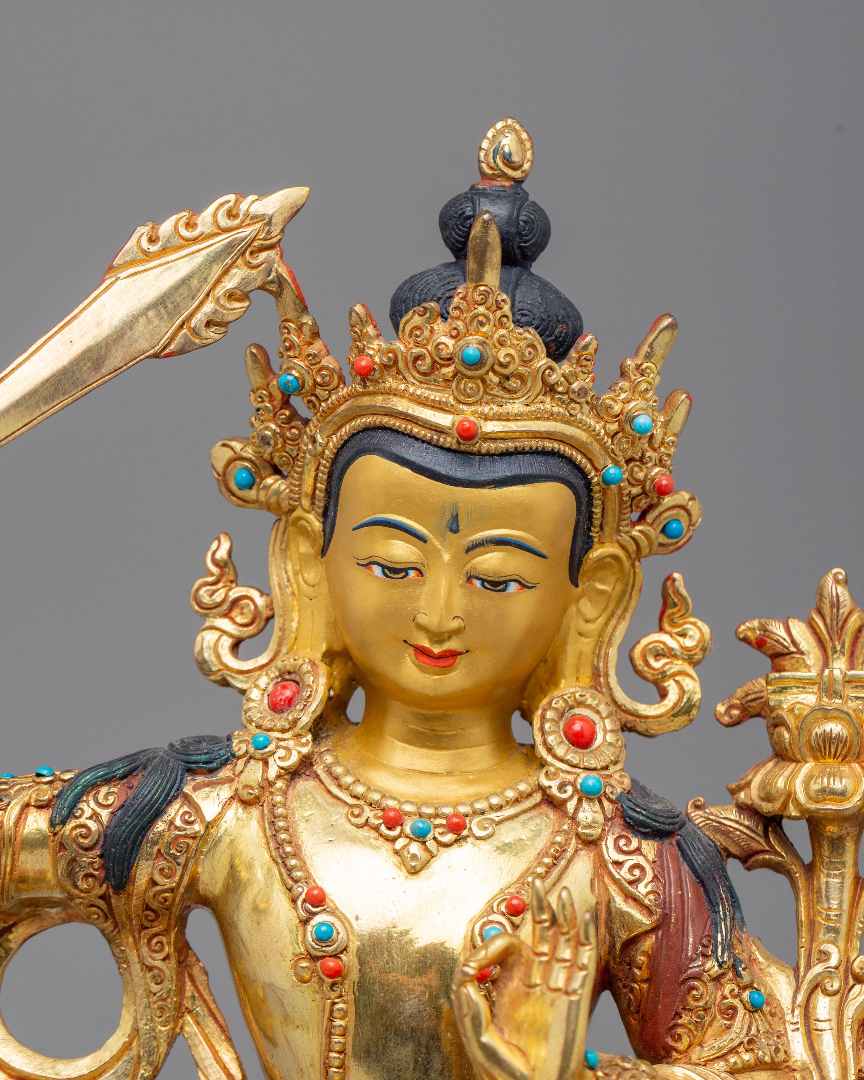 Handcrafted Tibetan Manjushri Bodhisattva Figurine for Decor
