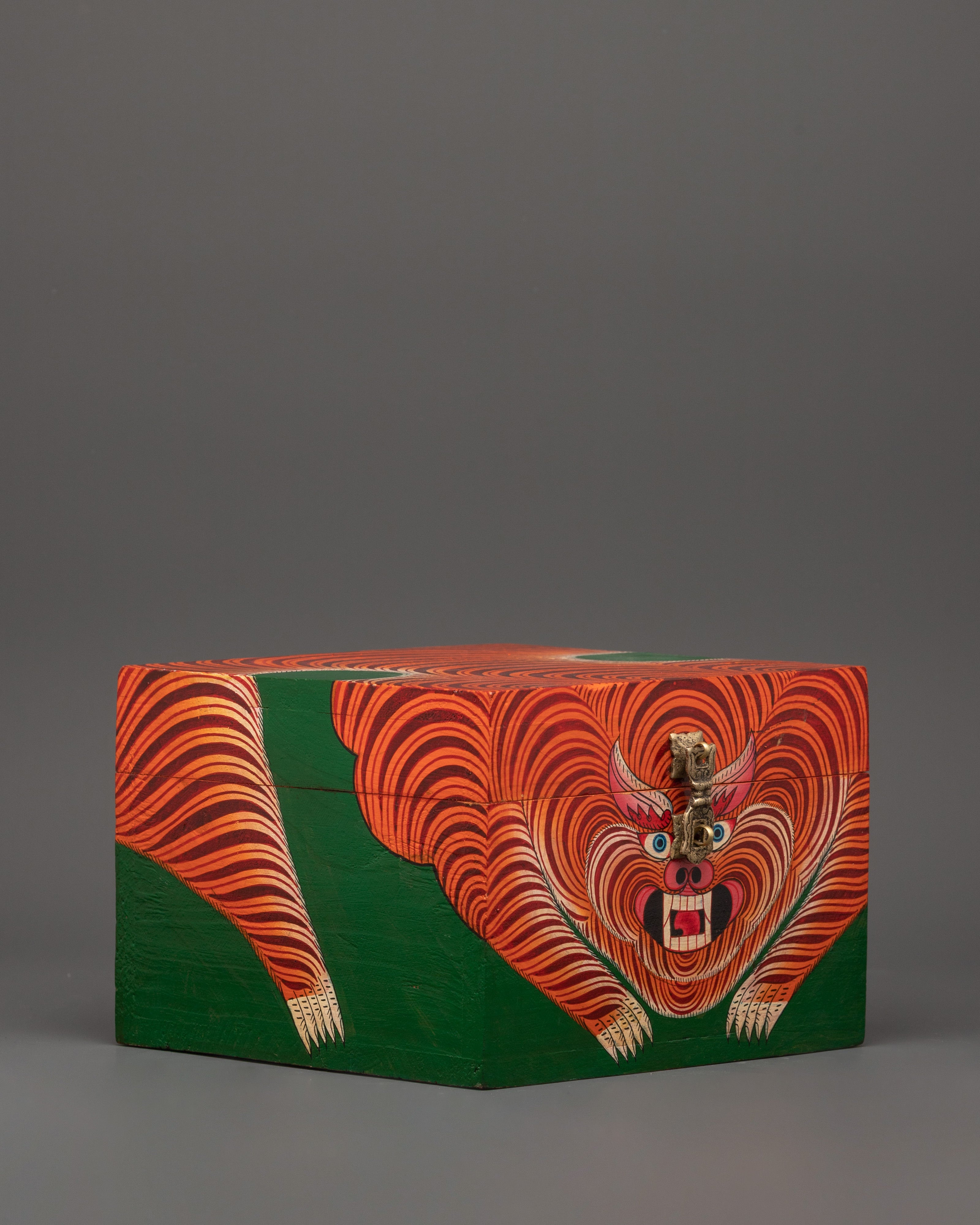 Hand-made Tibetan Tiger Box | Red Color Ritual Storage