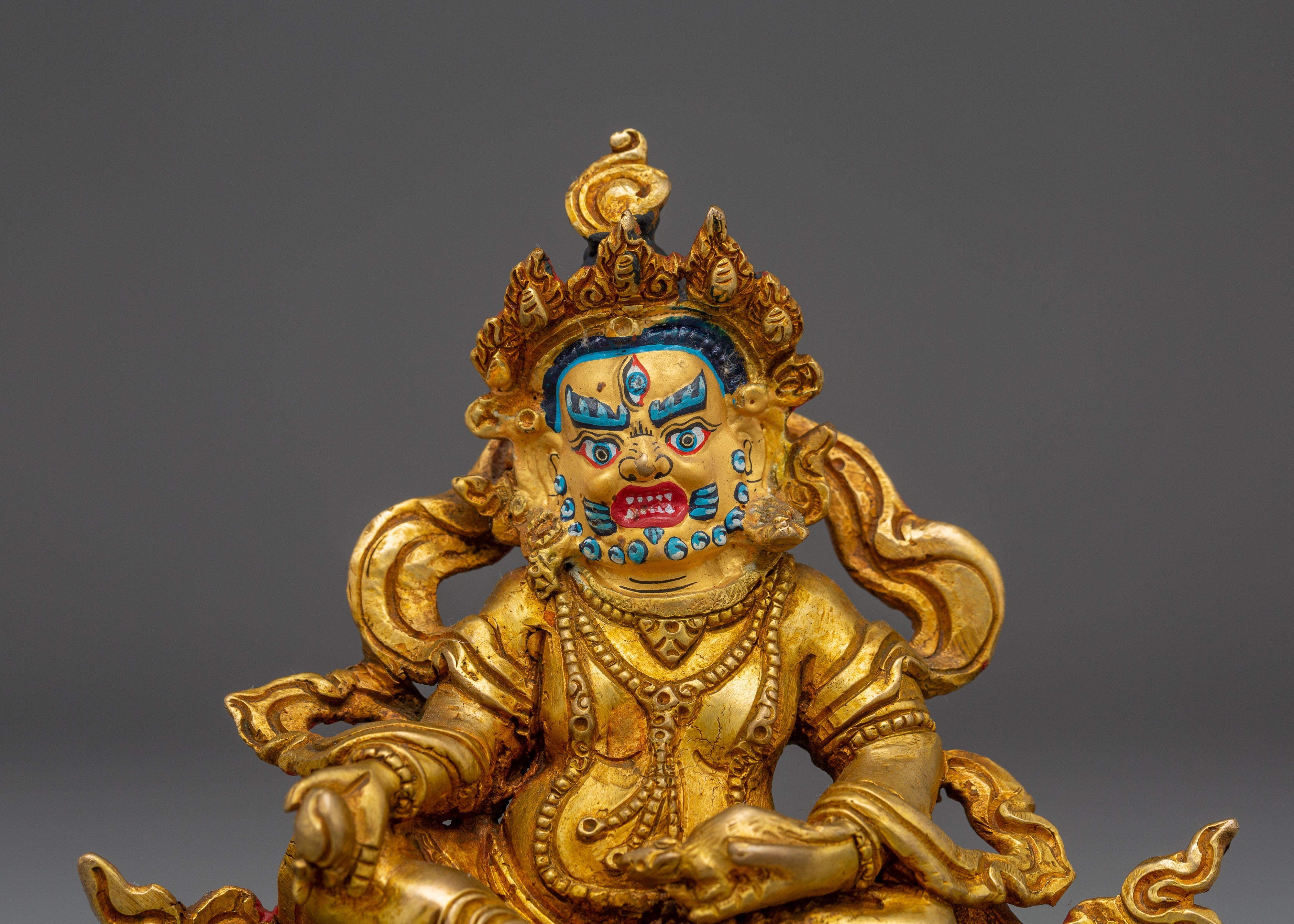 Sacred Dzambala Statue for Abundance | Copper Body, Gold Gilded, Acrylic Color