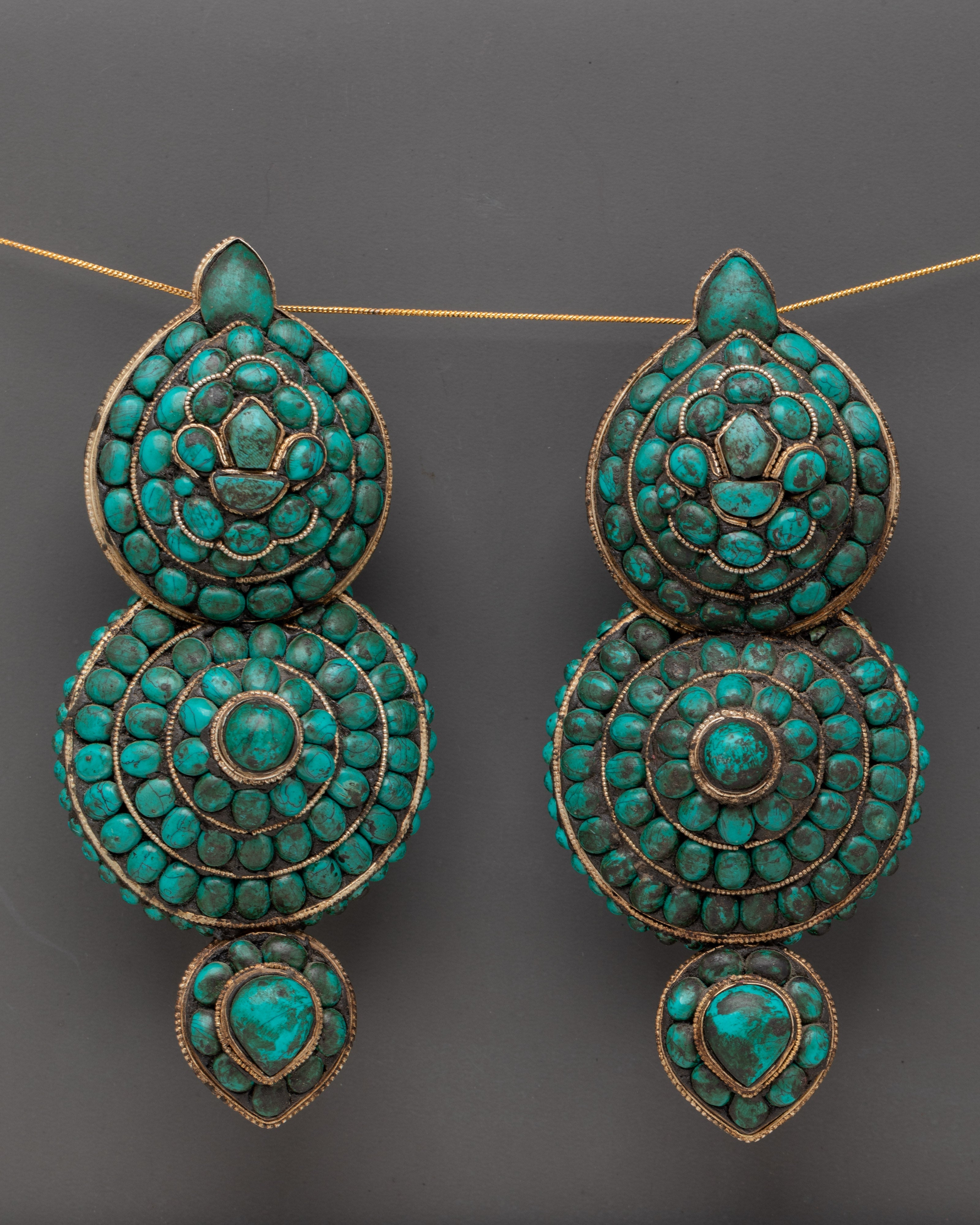 Handmade Turquoise Stone Earrings | Copper & Silver Polished Ethnic Jewelry