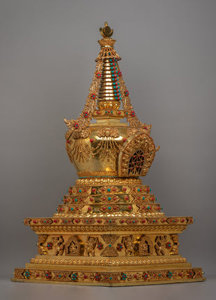 Handcrafted Gold-Plated Tibetan Stupa | Perfect for Altars and Spiritual Decor