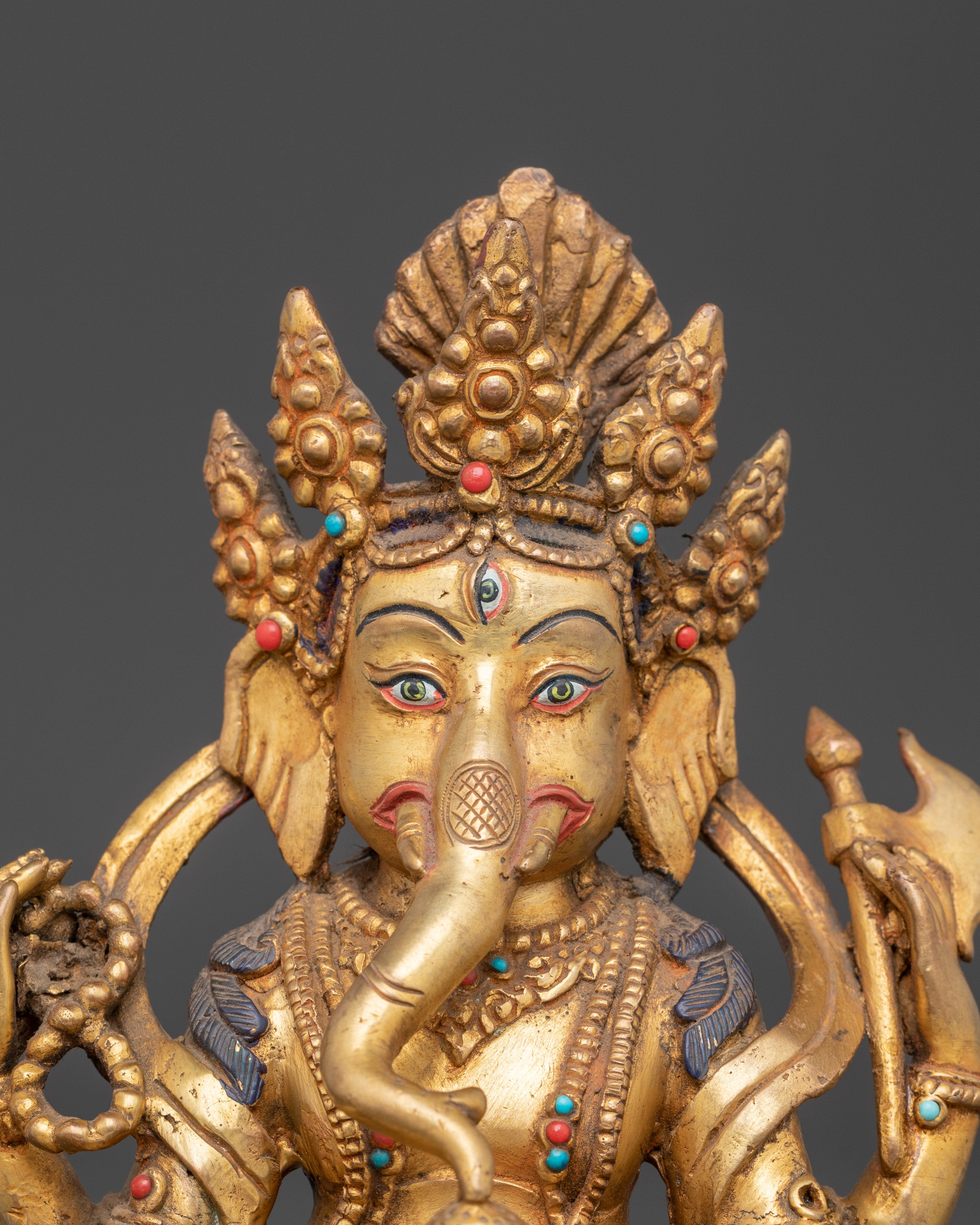 Handmade Vinayaka Ganesha Sculpture | Copper and Gold Plated Hindu Statue