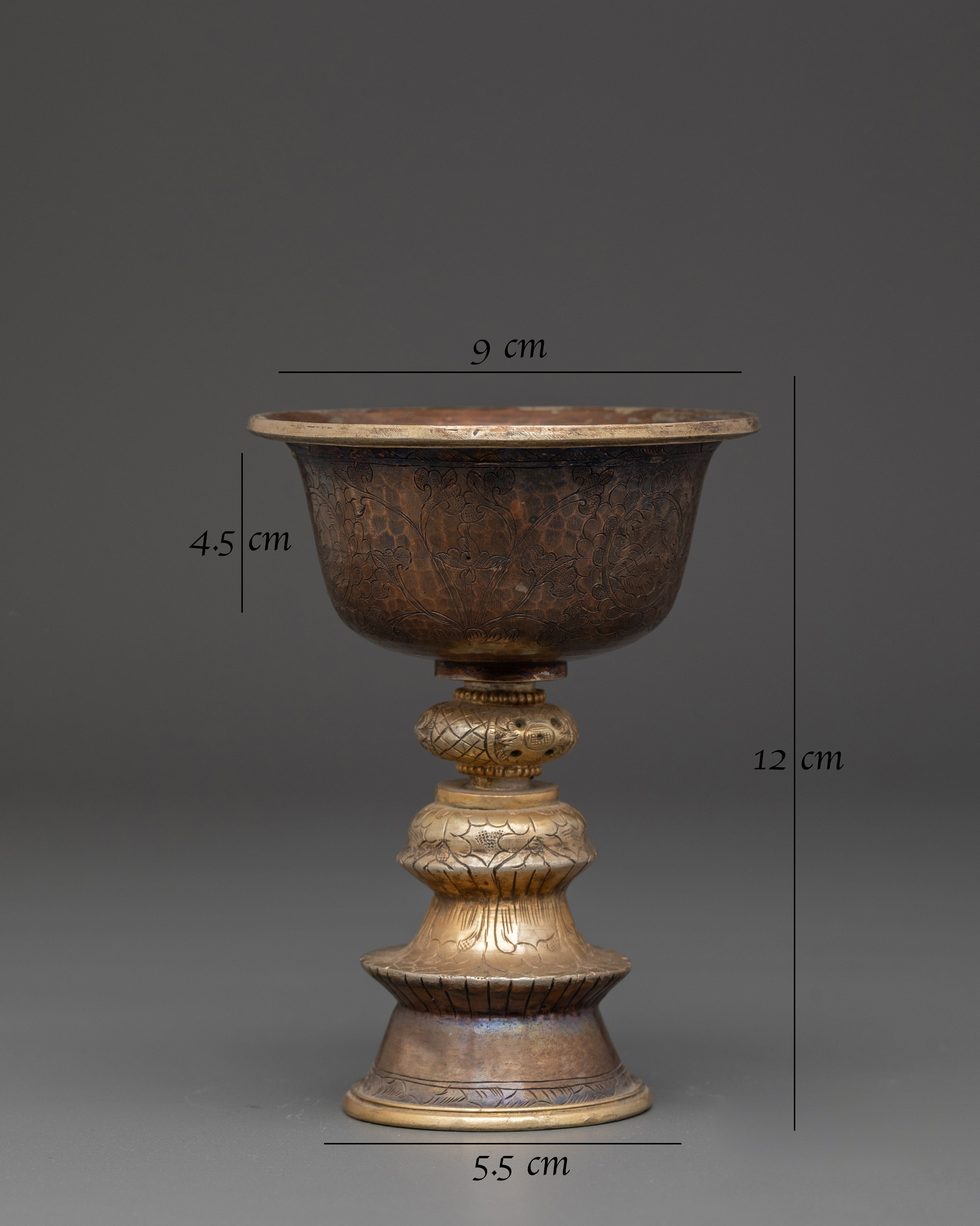 Buddhist Offering Vessel Lamp | Gold Gilded Altar Bowl