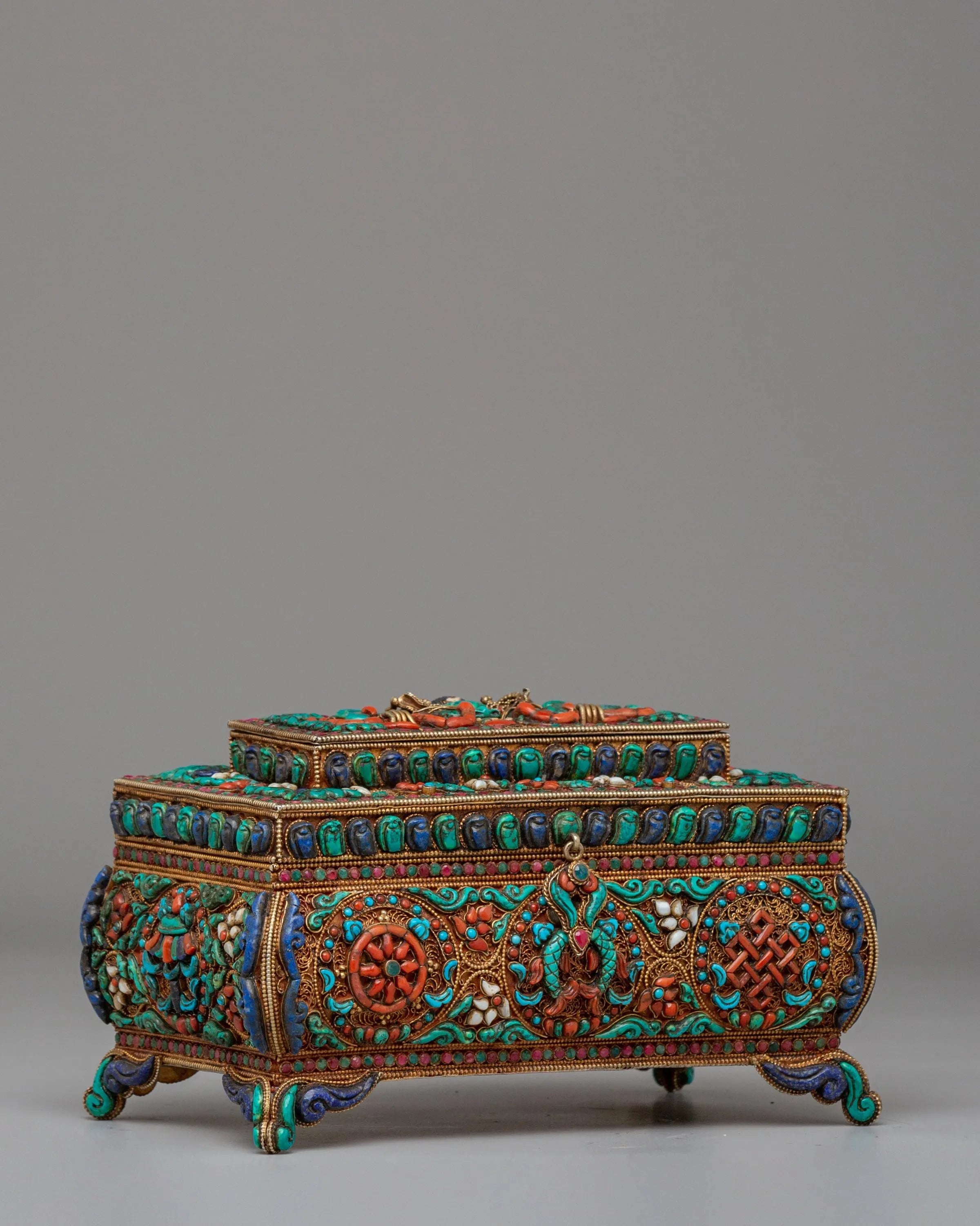 Decorative Jewelry Box | Handcrafted Silver and Copper Box with Semi-Precious Stones