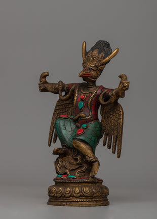 Copper Garuda Statue with Turquoise | Tibetan deity sculpture