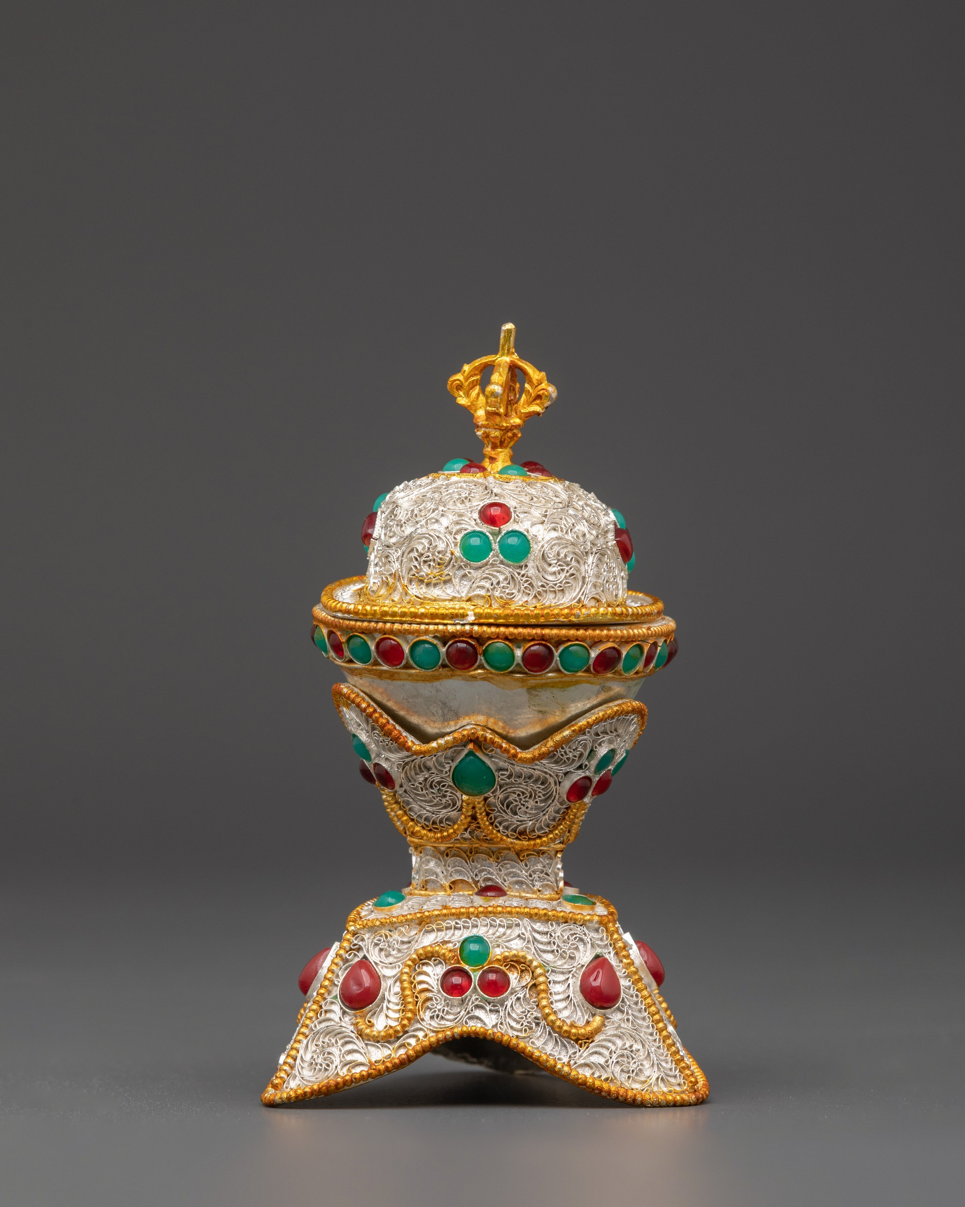 Silver and Gold Plated Kapala Set | Tibetan Ritual Tool for Altar