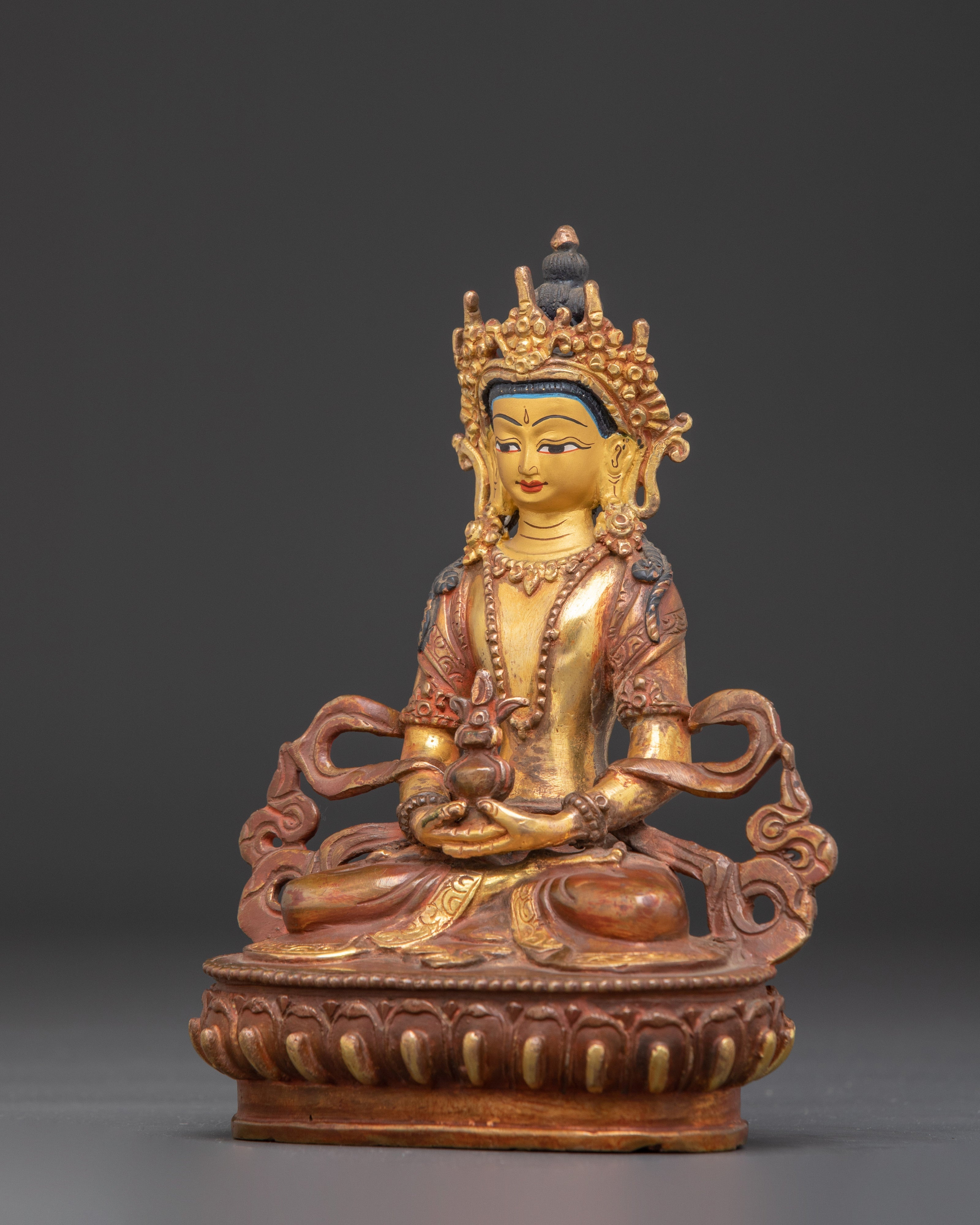 Gold Plated Buddha Amitayus Sculpture | Symbol of Vitality and Longevity