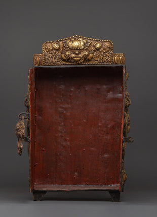 Large Tibetan Ghau Box | Brass & Iron Buddhist Altar Shrine