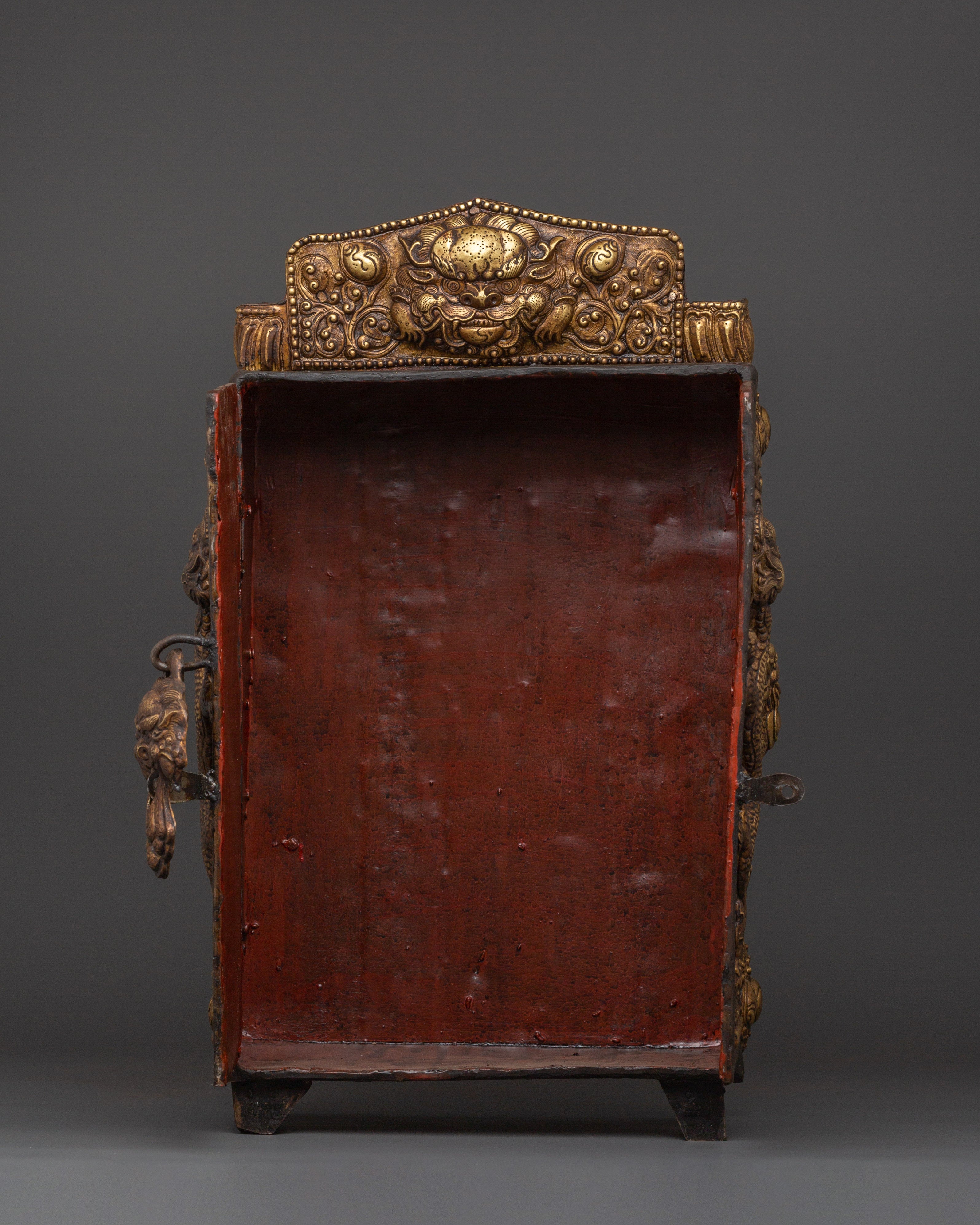 Large Tibetan Ghau Box | Brass & Iron Buddhist Altar Shrine