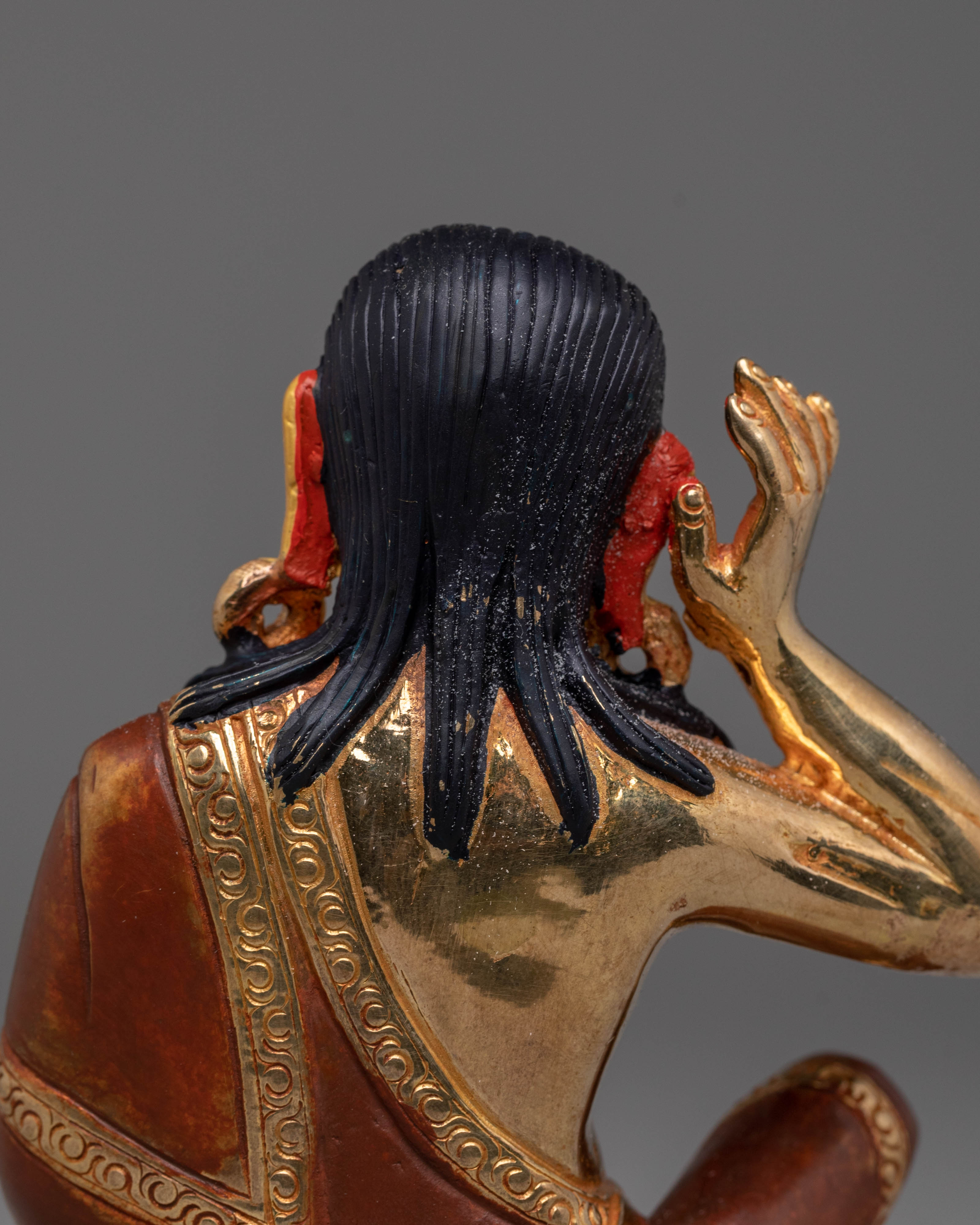 Handmade Golden Milarepa Statue | Hand-Carved Tibetan Yogi