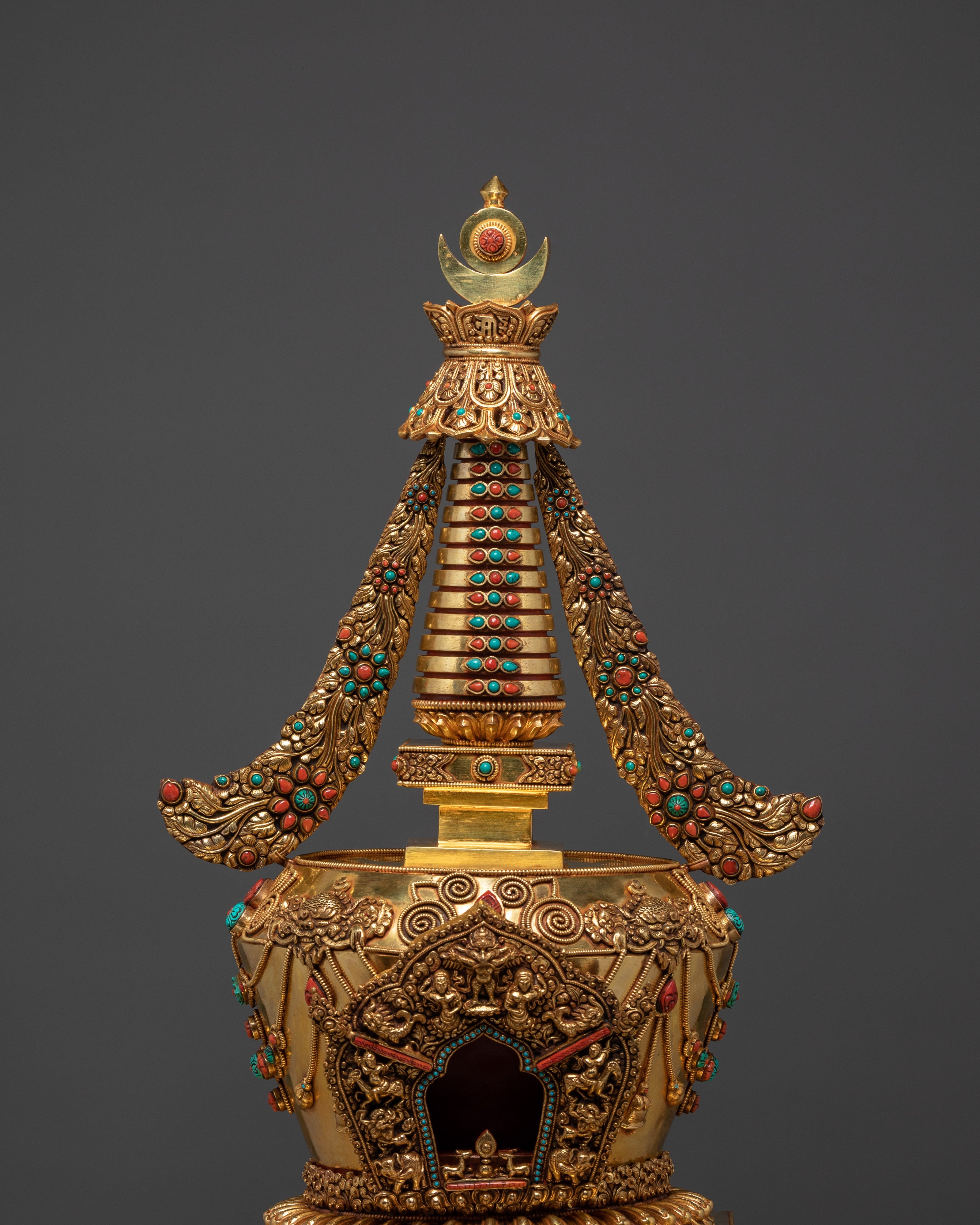 Ritual Stupa for Shrine | Gold Plated Copper Buddhist Stupa