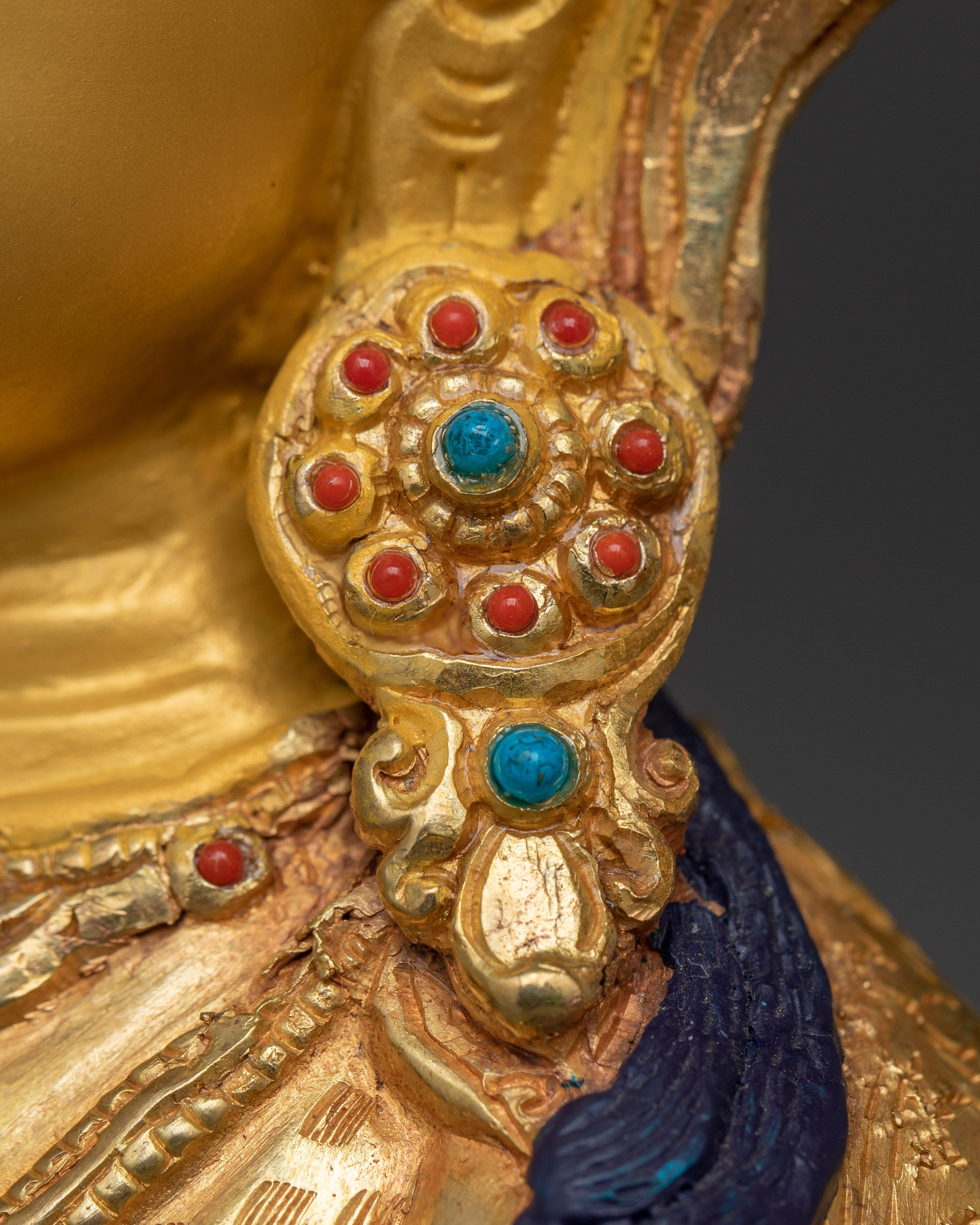 Tibetan Copper Chenrezig with Gemstone Inlay | Avalokiteshvara Sculpture for Meditation