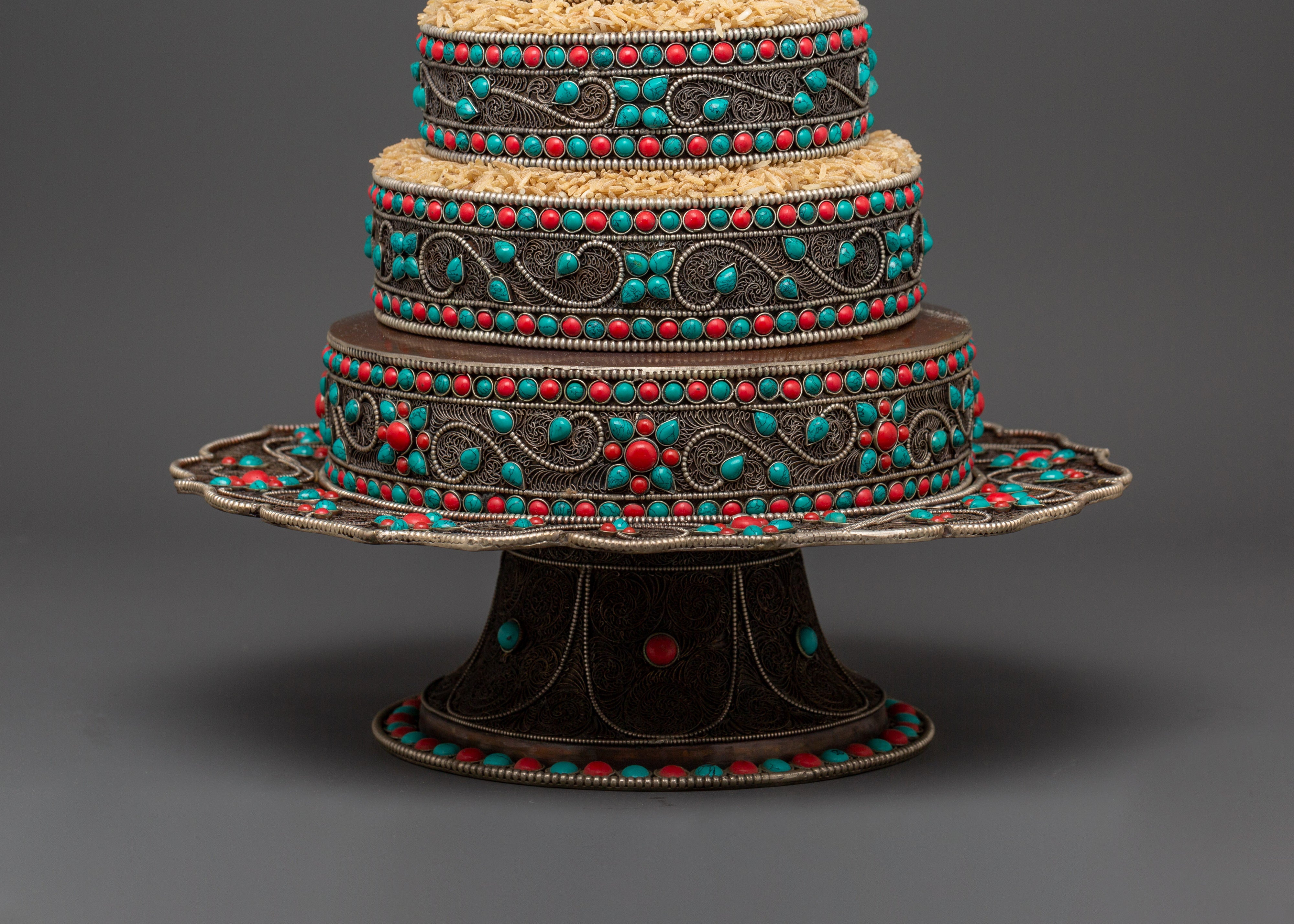 Tibetan Mandala Offering Set with Coral | Buddhist Ritual & Altar Offerings