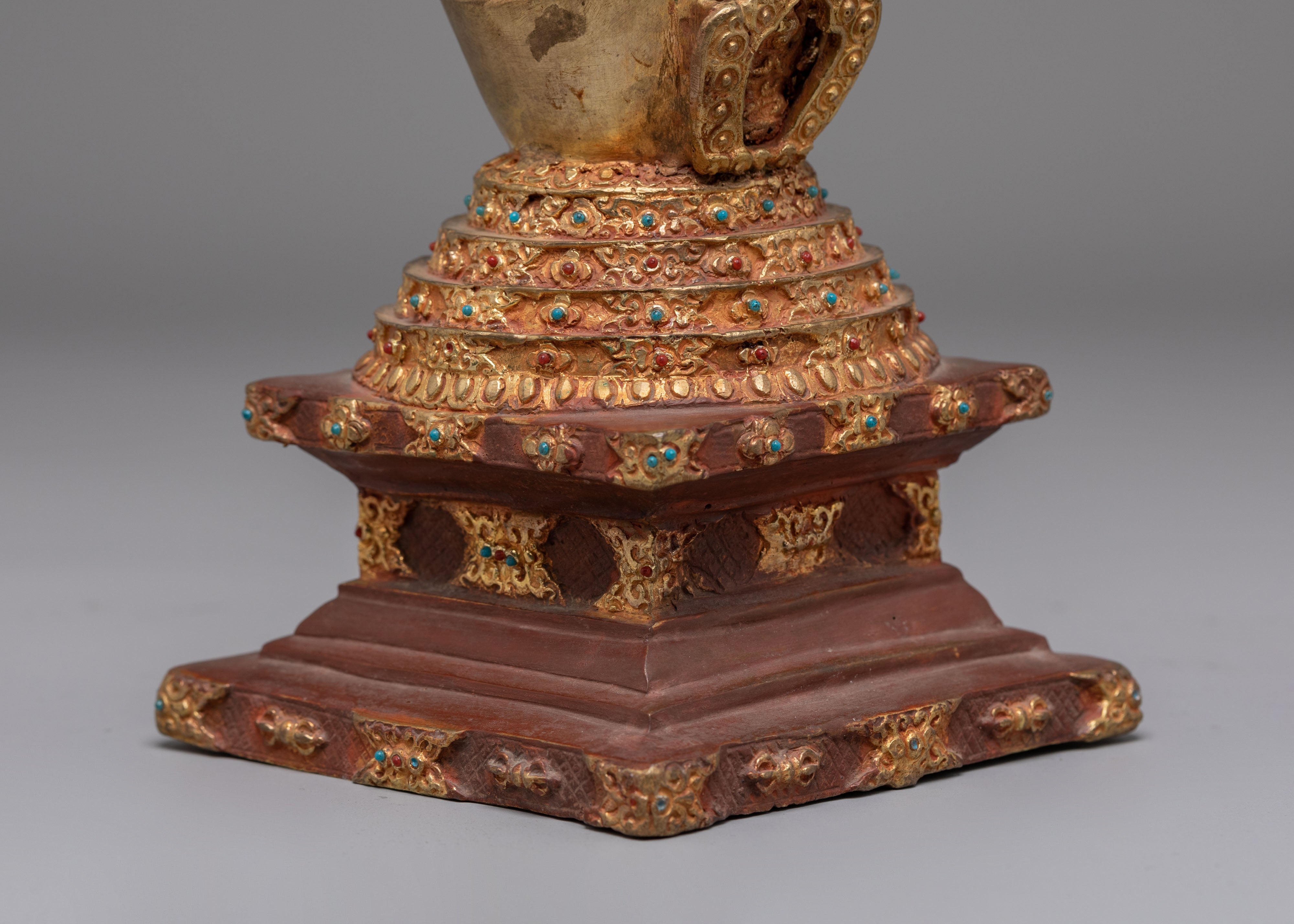 Handcrafted Tibetan Copper Stupa | Copper Gold-Plated Art