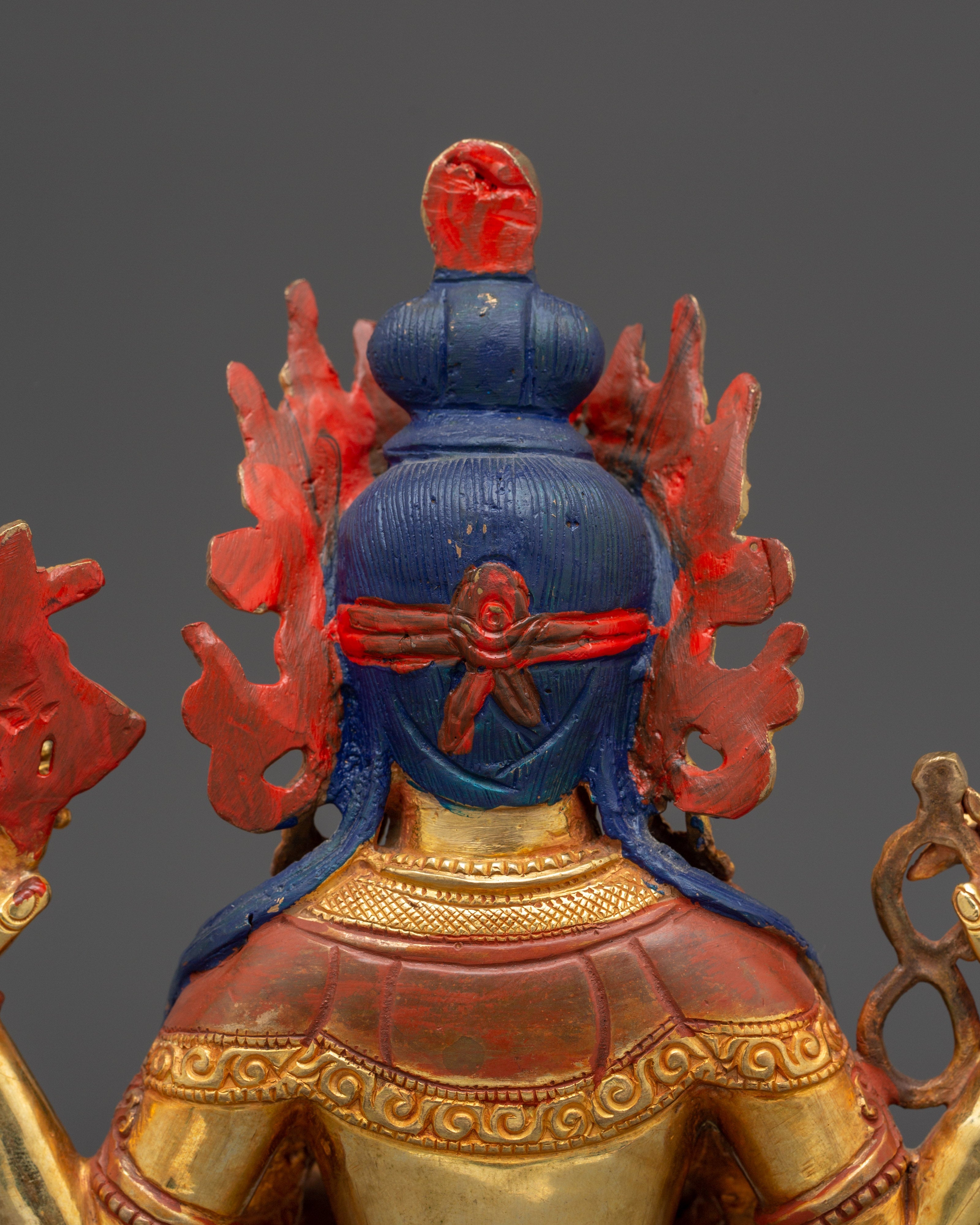 Sacred Statue of Bodhisattva Chenrezig | Copper & Gold Gilded with Acrylic Color