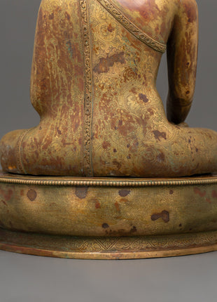 Tranquil Shakyamuni Buddha in Bhumisparsha Mudra | Gold-Plated Copper